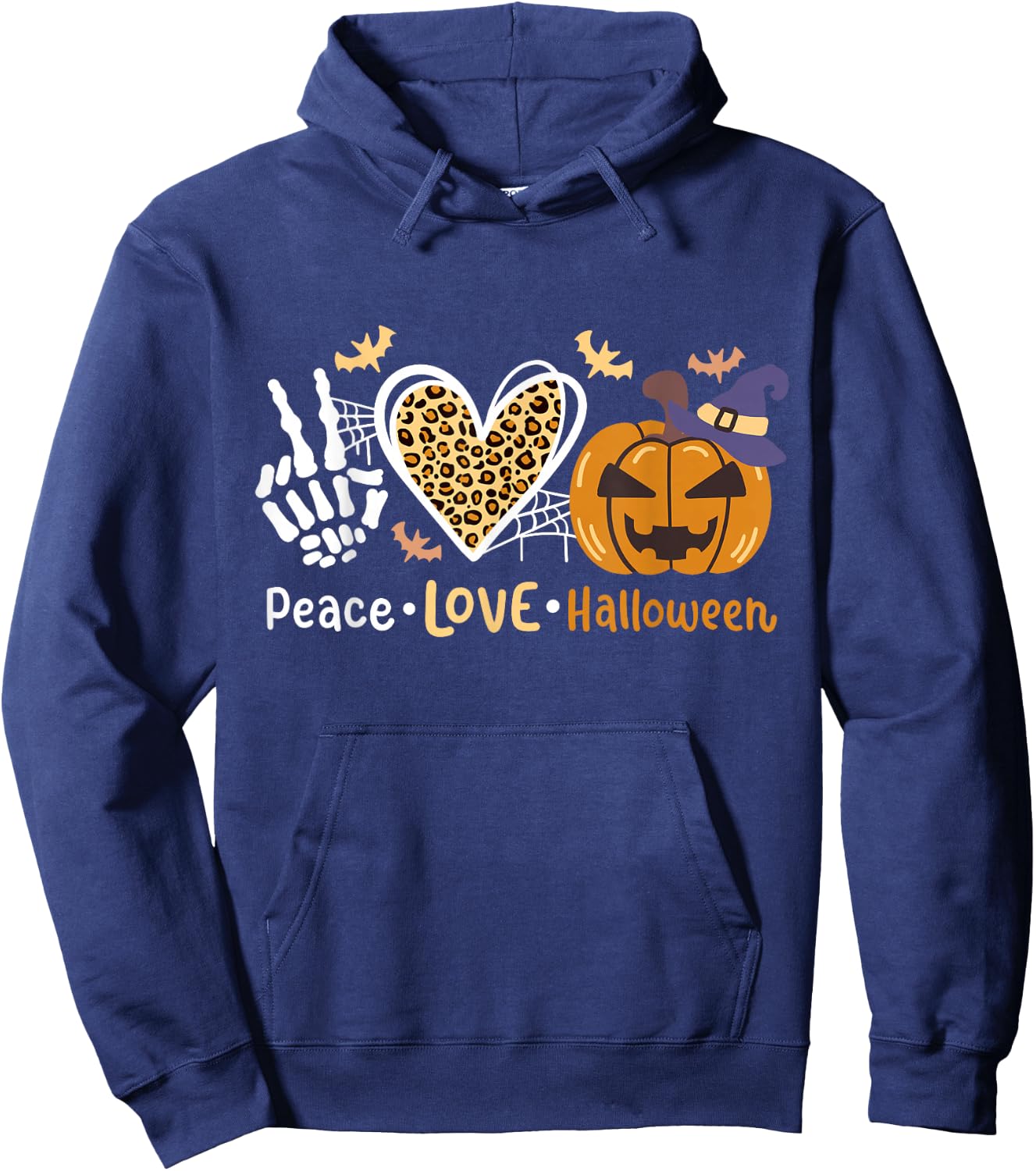 Peace Love Halloween Costume Pumpkin Leopard Heart Party Hoodie - Hoodie | Navy