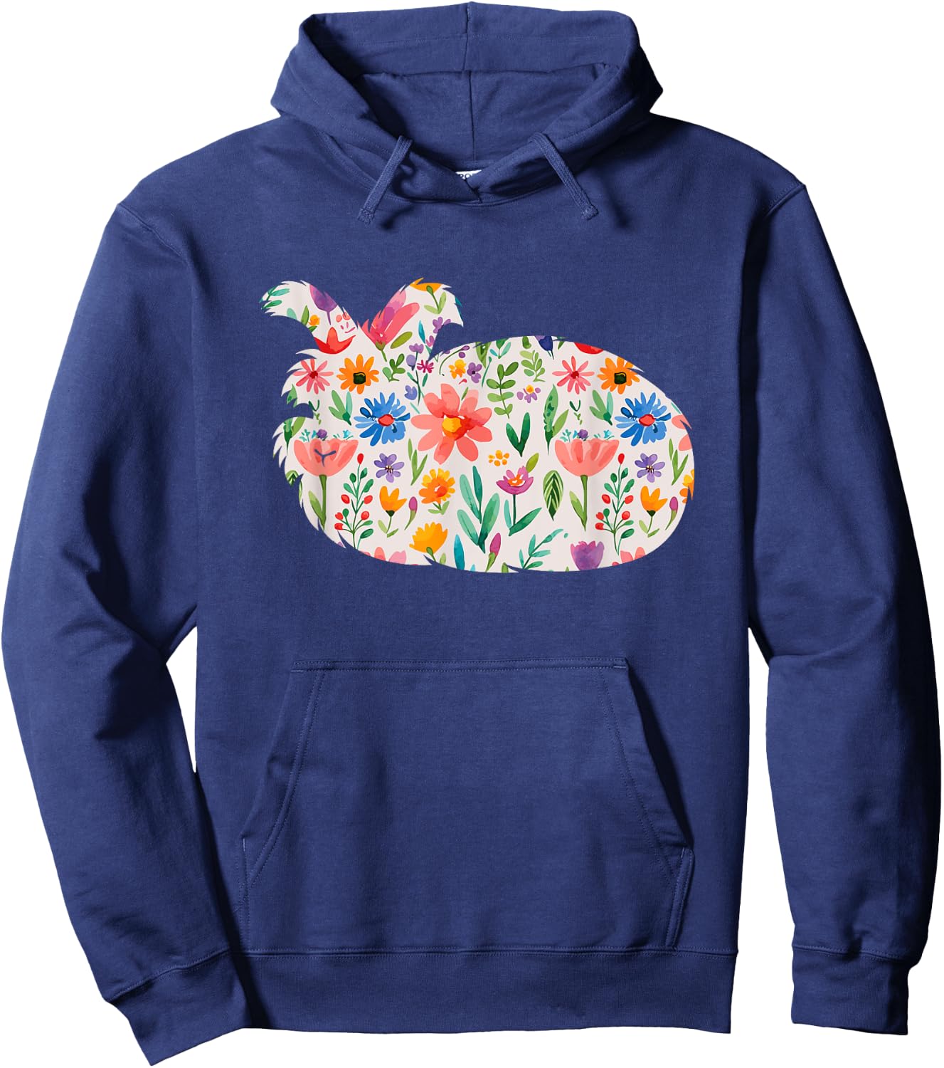 English Angora Bunny Rabbit watercolor flowers design Hoodie - Hoodie | Navy