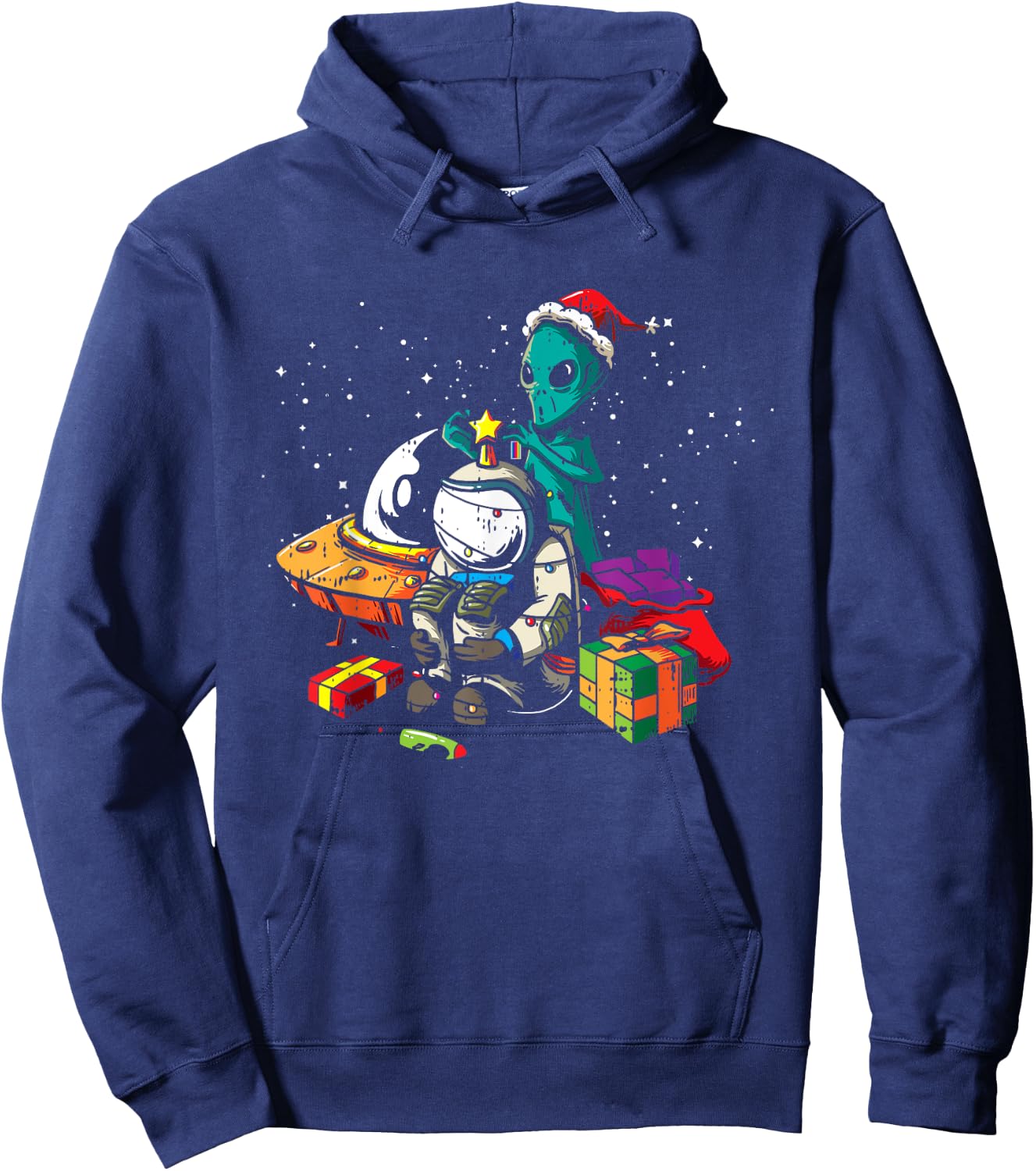 Alien Astronaut Christmas Tree Pajama Funny Space UFO X-Mas Hoodie - Hoodie | Navy