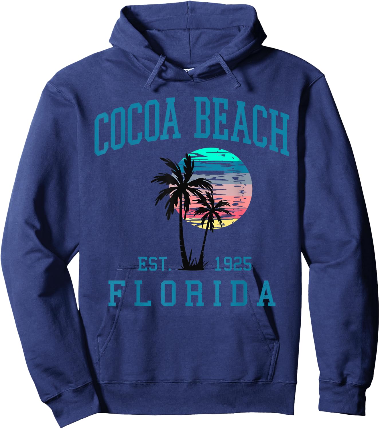 Cocoa Beach Florida Beach Retro Sunset Palm Trees Summer Hoodie - Hoodie | Navy