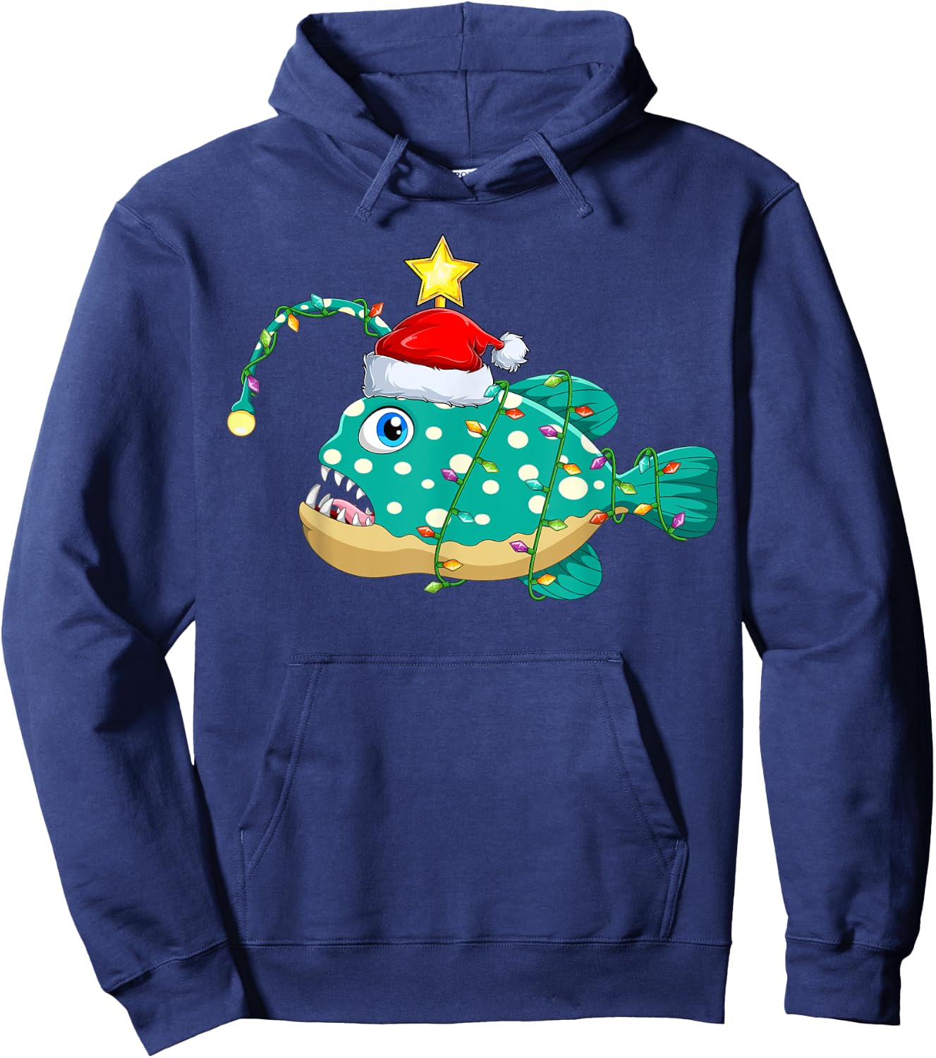Santa Anglerfish Christmas Apparel Gifts Anglerfish Lighting Xmas Tree Matching Anglerfish Christmas Hoodie - Hoodie | Navy