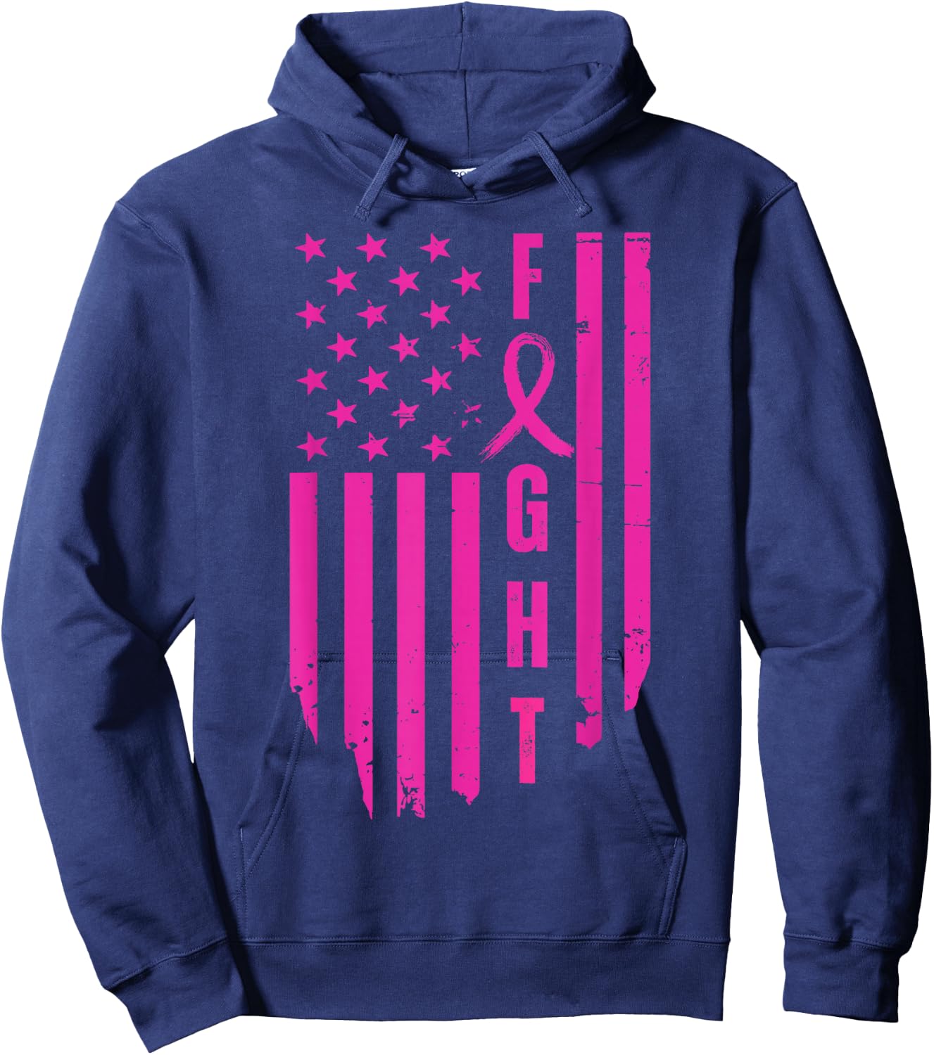 Fight Breast Survivor American Flag Breast Cancer Awareness Hoodie - Hoodie | Navy