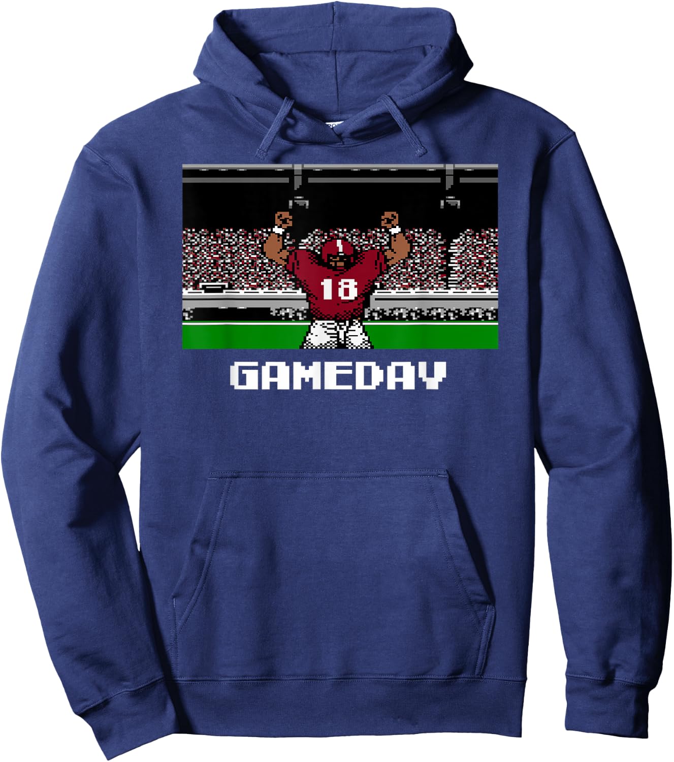 Retro Crimson and White Football Gameday 8 Bit Video Game Hoodie - Hoodie | Navy
