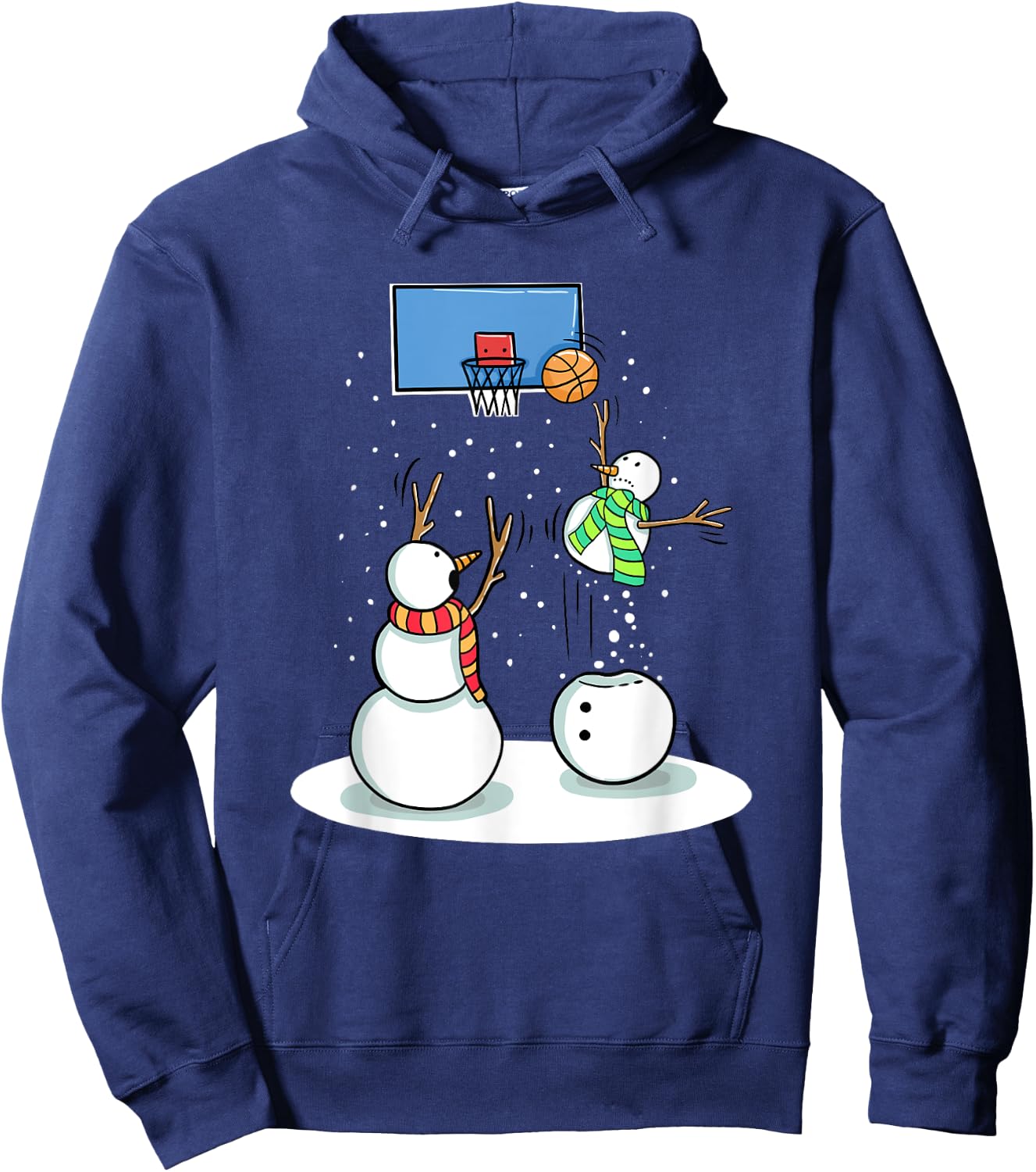 Christmas Snowman Basketball Gifts -Kids Black Basketball & Snowman Winter Hoodie - Hoodie | Navy