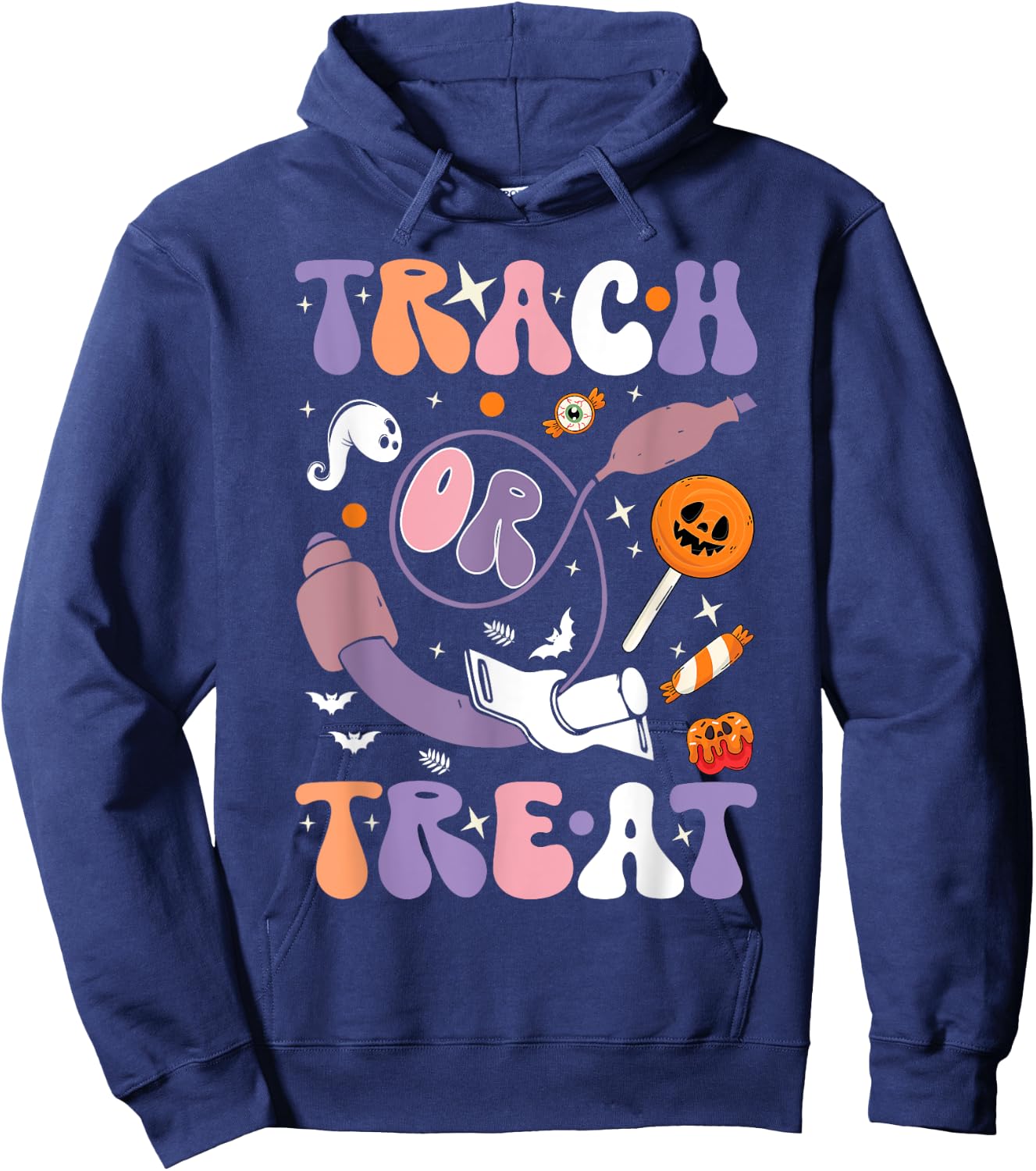 trach or treat nurse respiratory Therapist ICU RN Halloween Hoodie - Hoodie | Navy