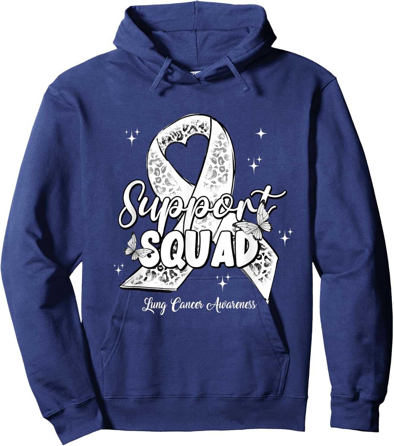 Support Squad White Ribbon Lung Cancer Awareness Hoodie - Hoodie | Navy