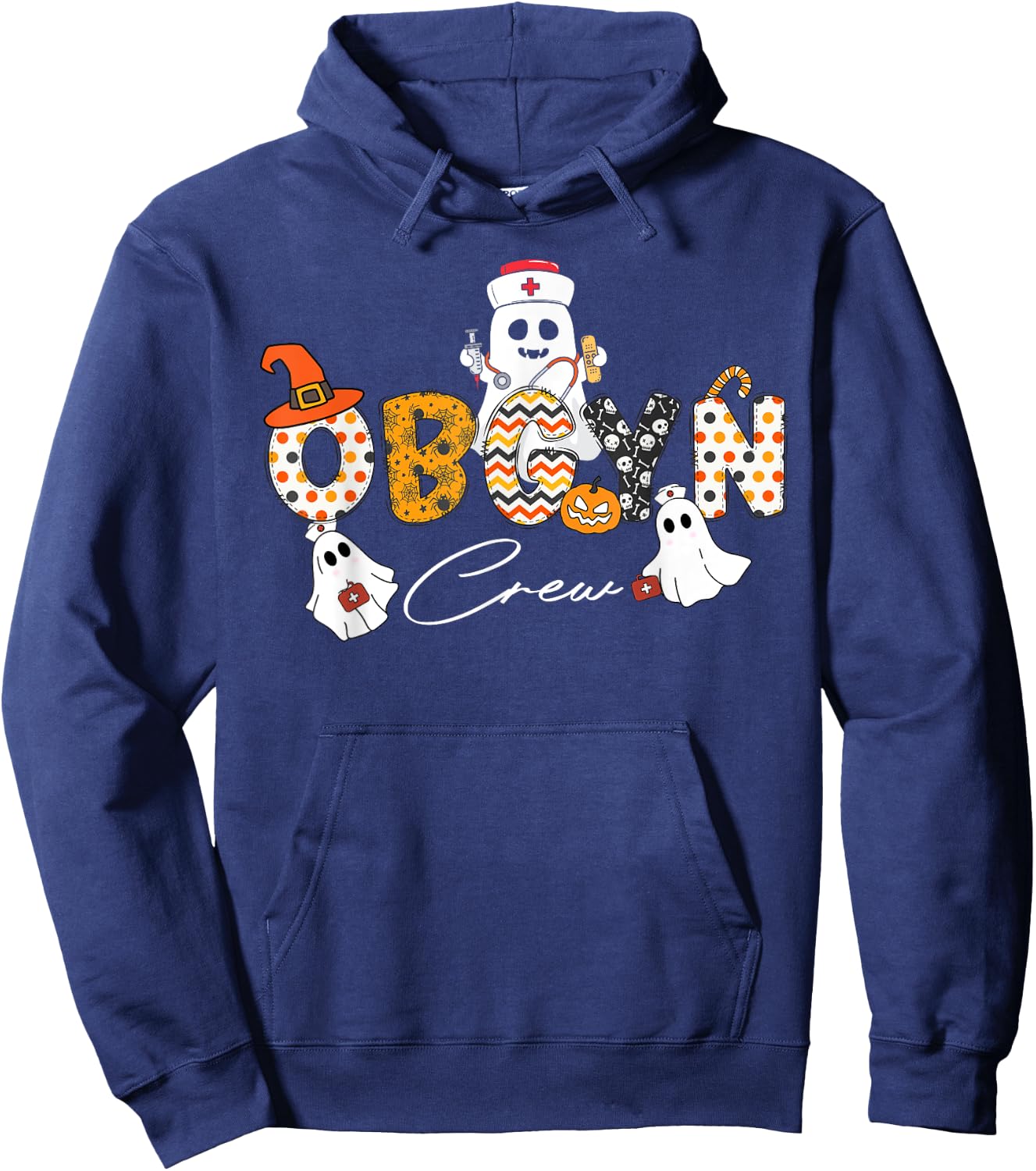 Halloween OBGYN Crew Ghost Obstetrics Nurse Squad Pumpkin Hoodie - Hoodie | Navy