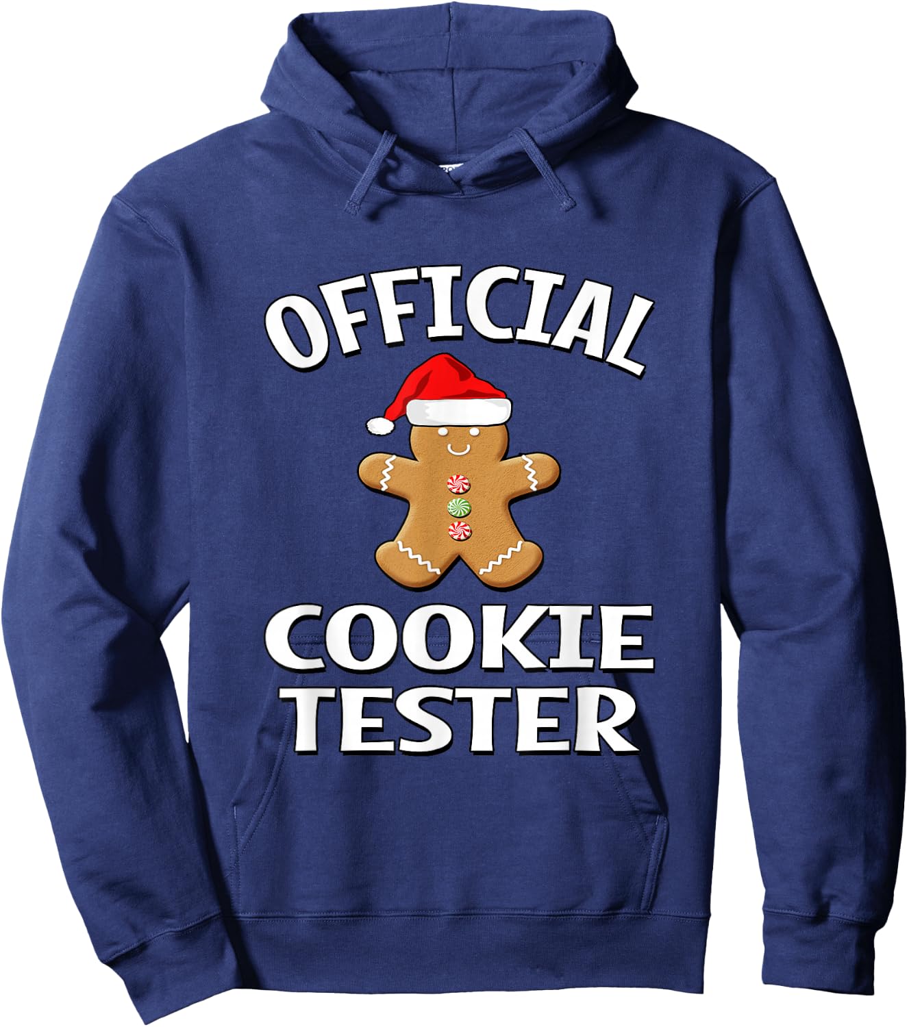 Official Cookie Tester - Gingerbread Man With Santa Hat Hoodie - Hoodie | Navy