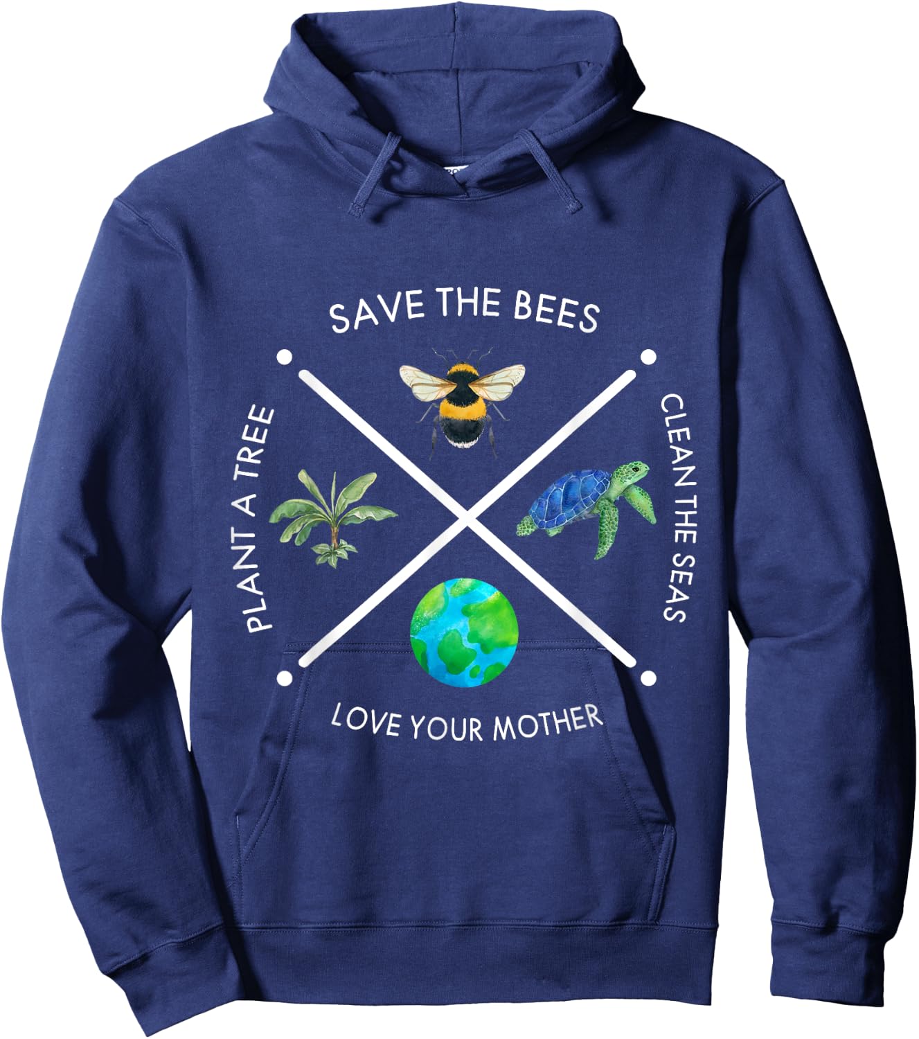Earth Day Save the Bees Plant More Trees Clean the Seas Hoodie - Hoodie | Navy