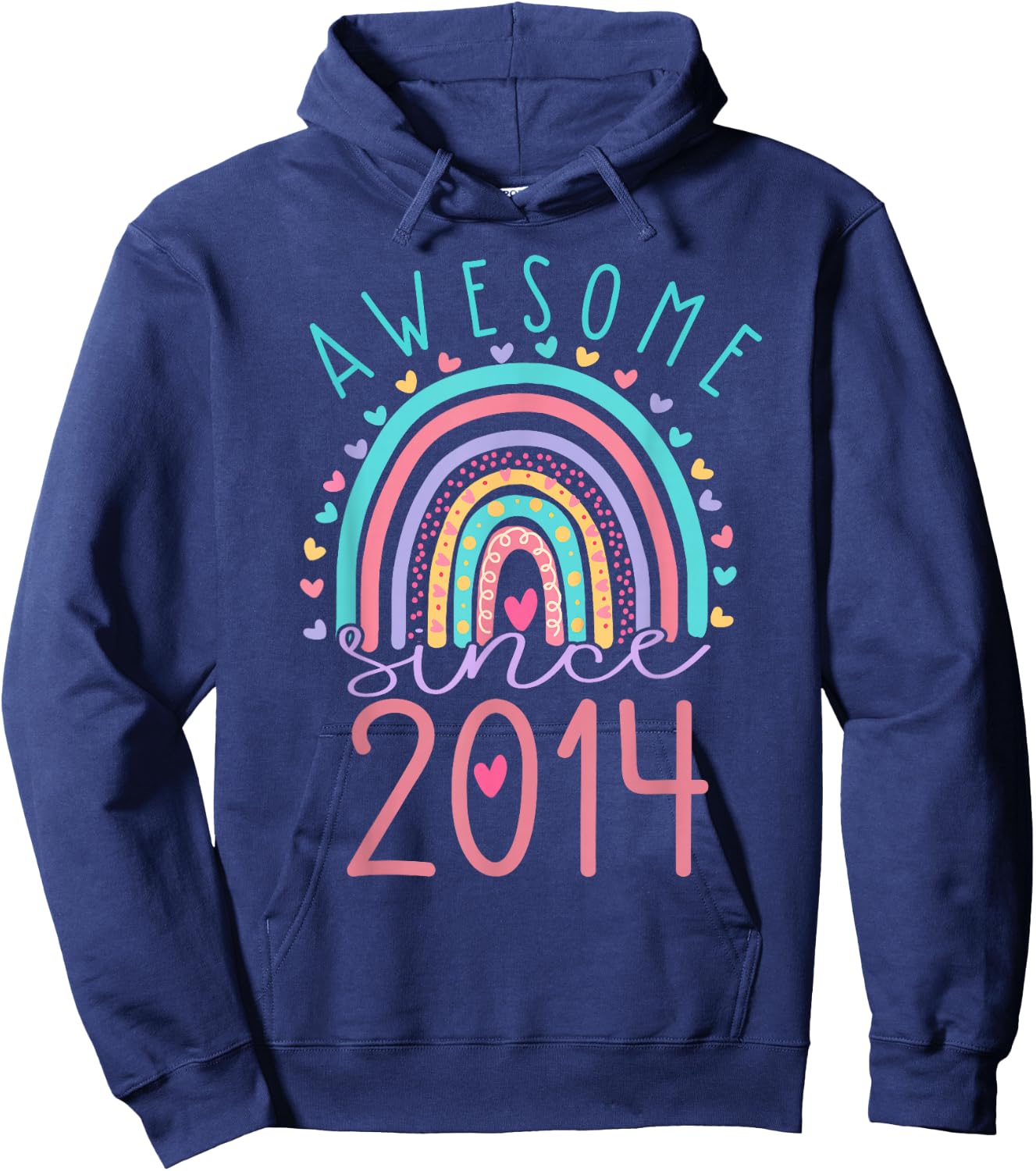 Awesome Since 2014 9th Birthday Rainbow Gifts Girls Hoodie - Hoodie | Navy