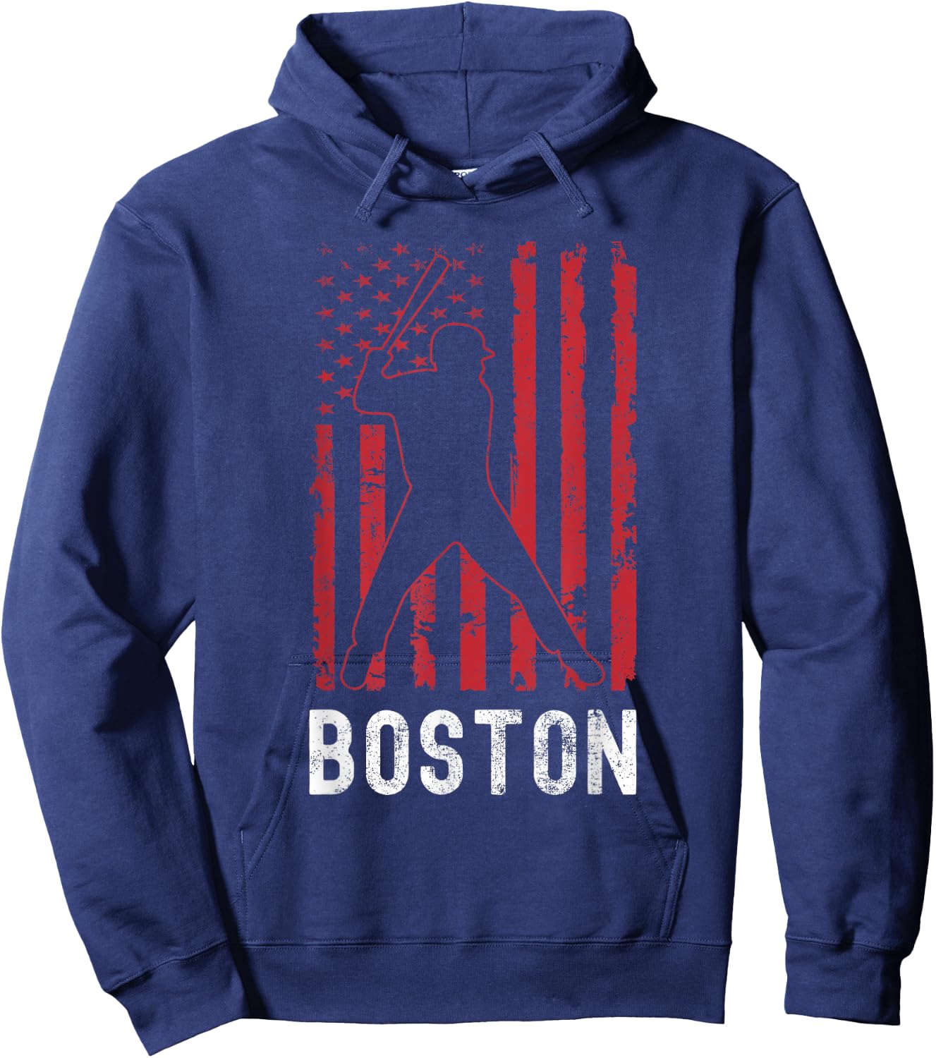 Boston Massachusetts American Flag Baseball Weathered Hoodie - Hoodie | Navy