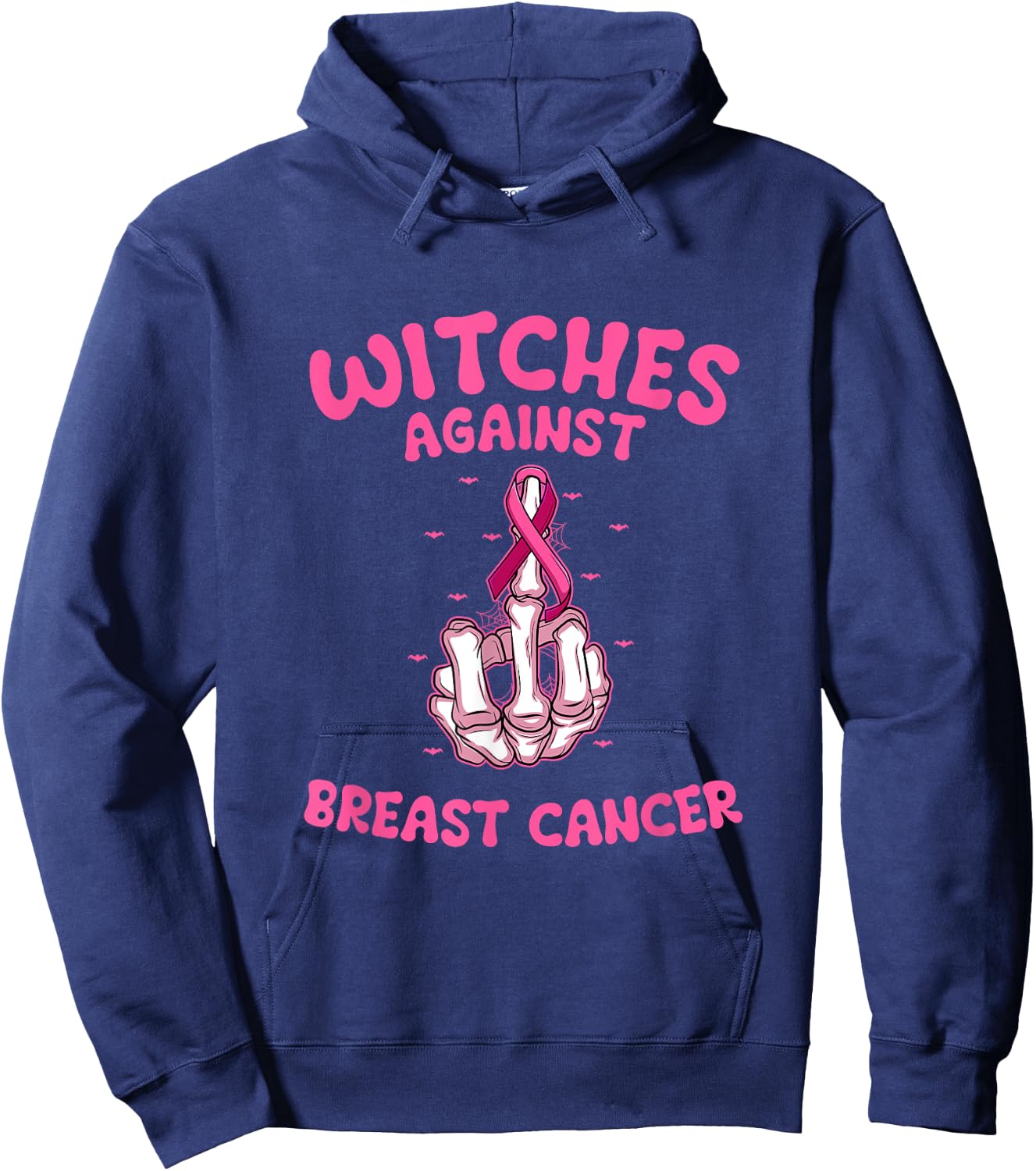 Funny Skeleton Breast Cancer Pink Ribbon Awareness Witches Hoodie - Hoodie | Navy