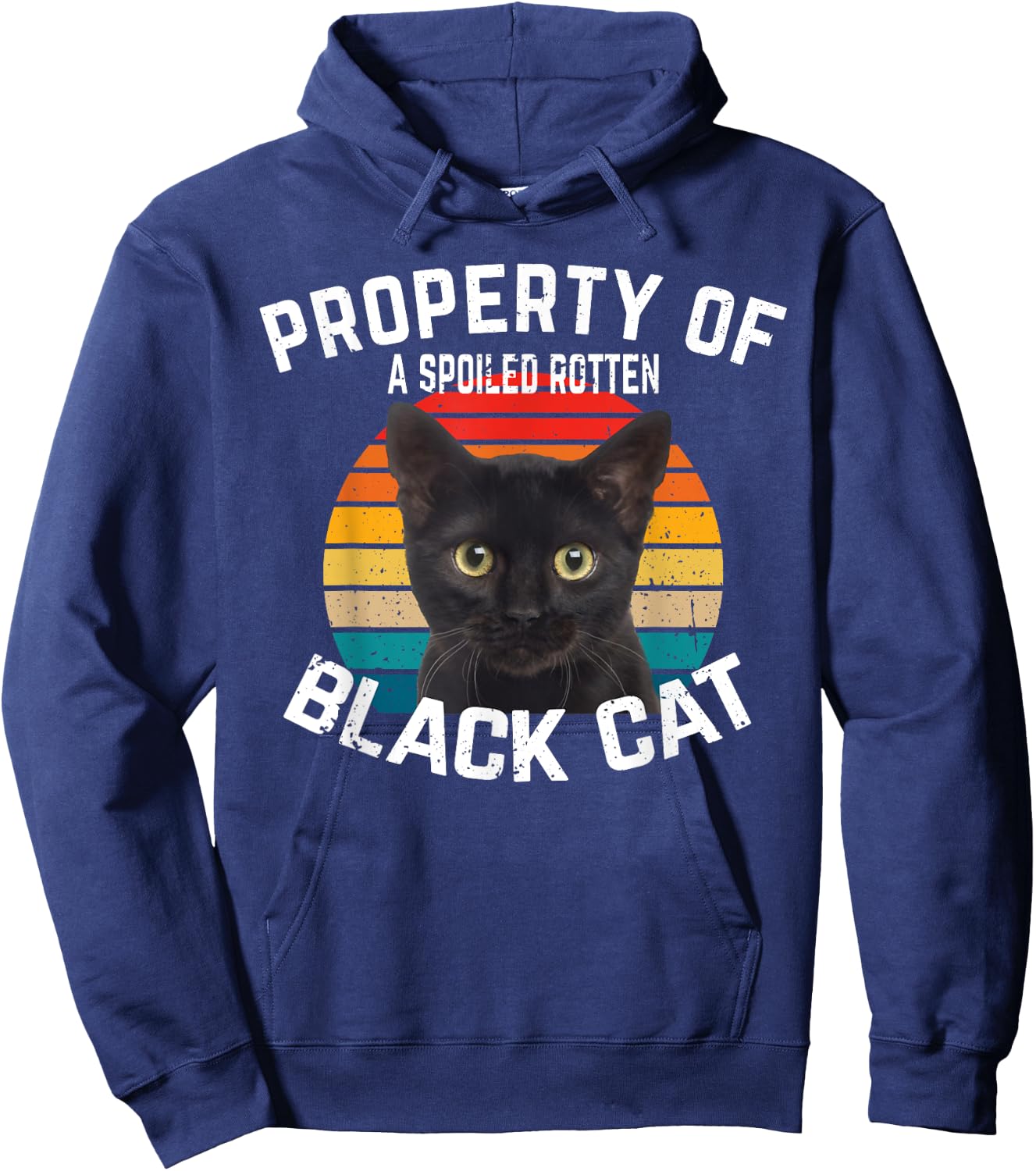 Cat Black Vintage Eighties Style Retro Property Cat Hoodie - Hoodie | Navy