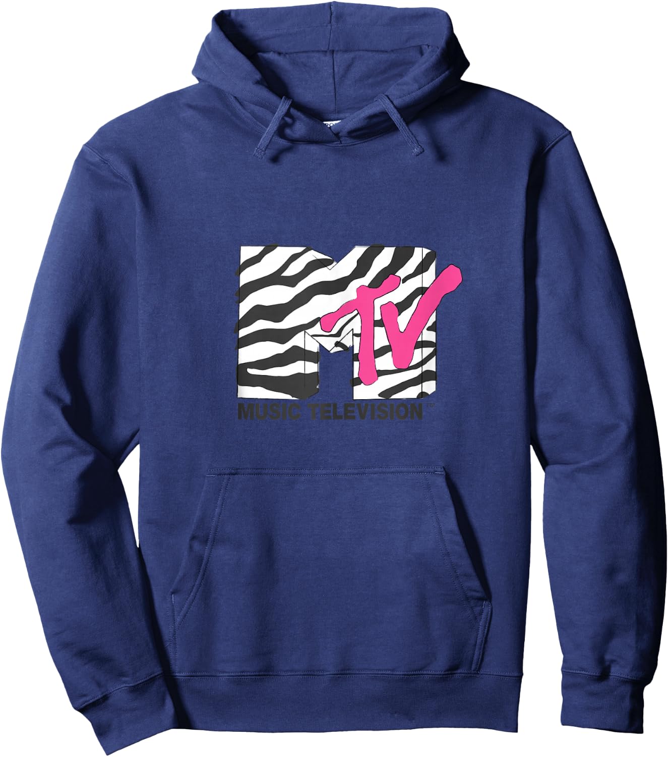 MTV Music Television Retro Eighties Neon Zebra Print Logo Hoodie - Hoodie | Navy