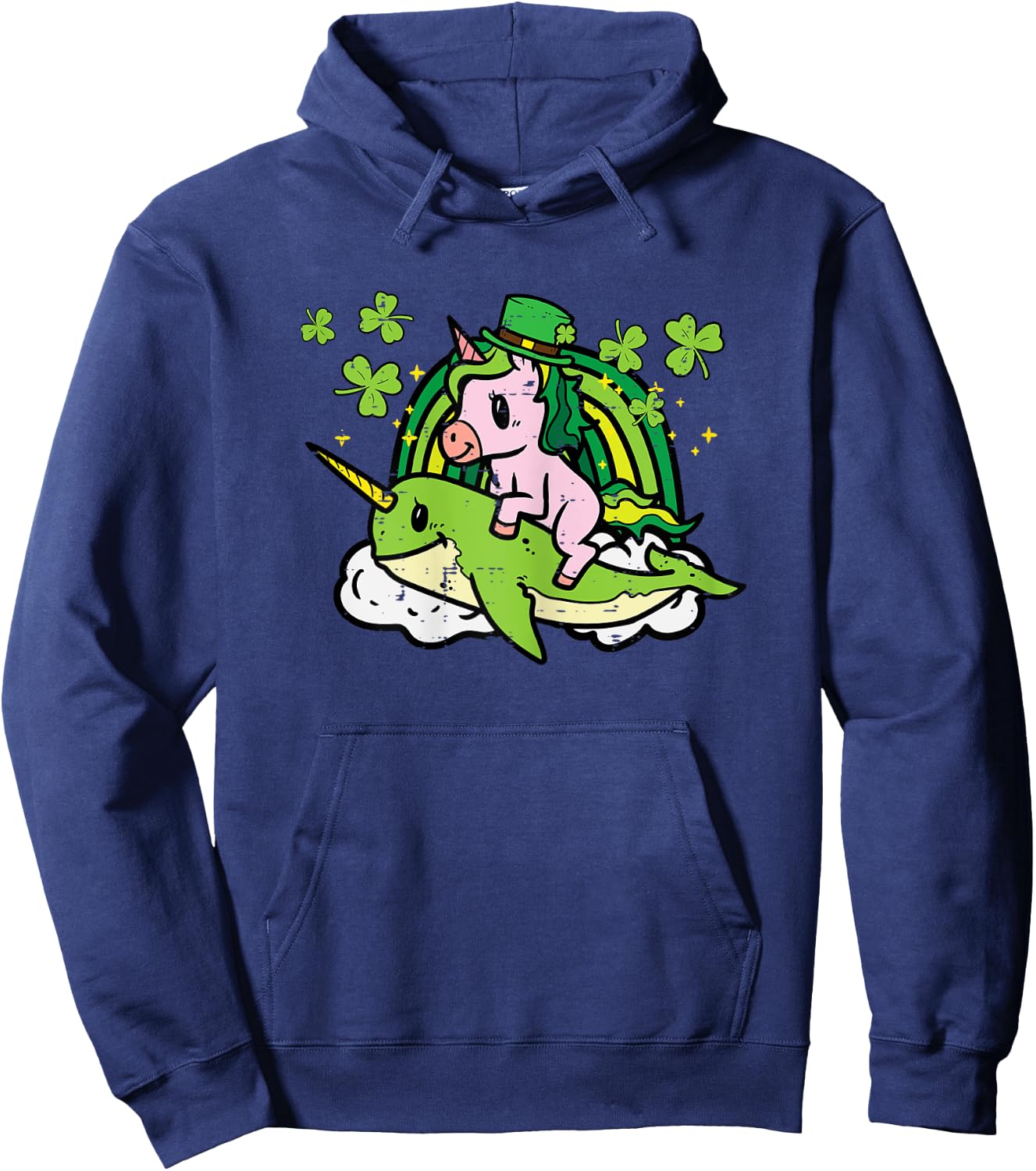 St Patricks Day Unicorn On Narwhal Irish Girls Kids Toddlers Hoodie - Hoodie | Navy