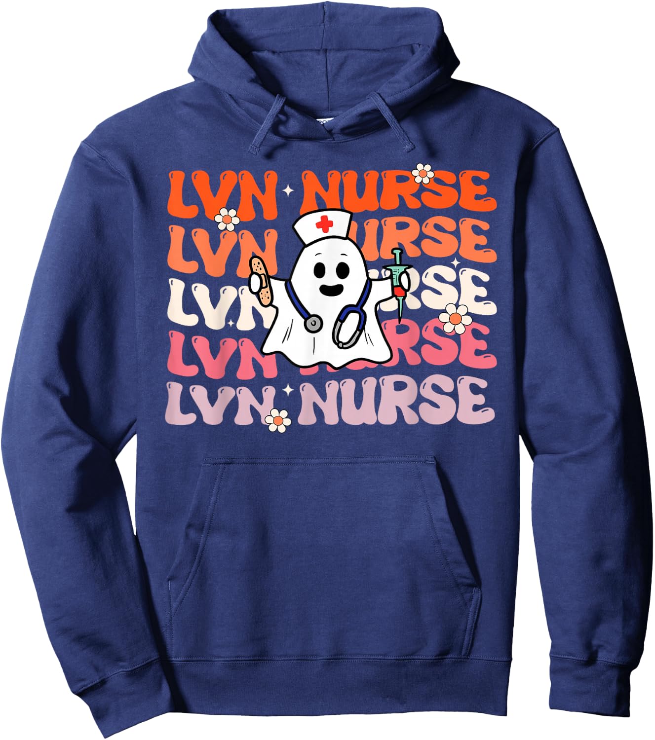 LVN Nurse Groovy Funny Halloween Ghost Nursing Costume Hoodie - Hoodie | Navy