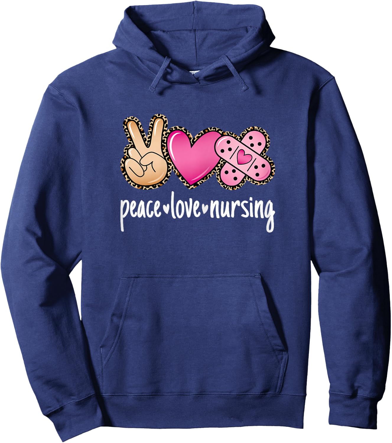 Peace Love Nursing Leopard Print Cute Nurse Women Hoodie - Hoodie | Navy