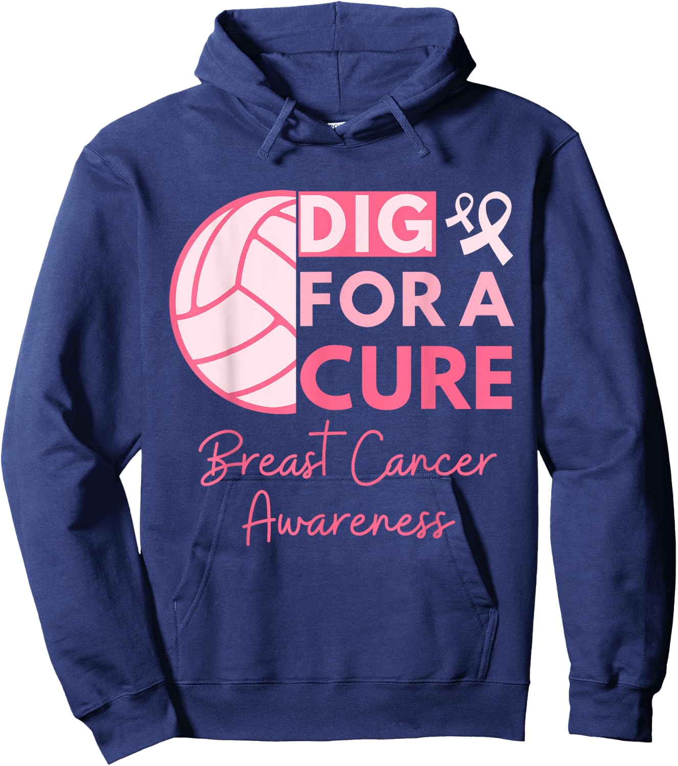 Breast Cancer Awareness Dig For A Cure Volleyball Pink Out Hoodie - Hoodie | Navy
