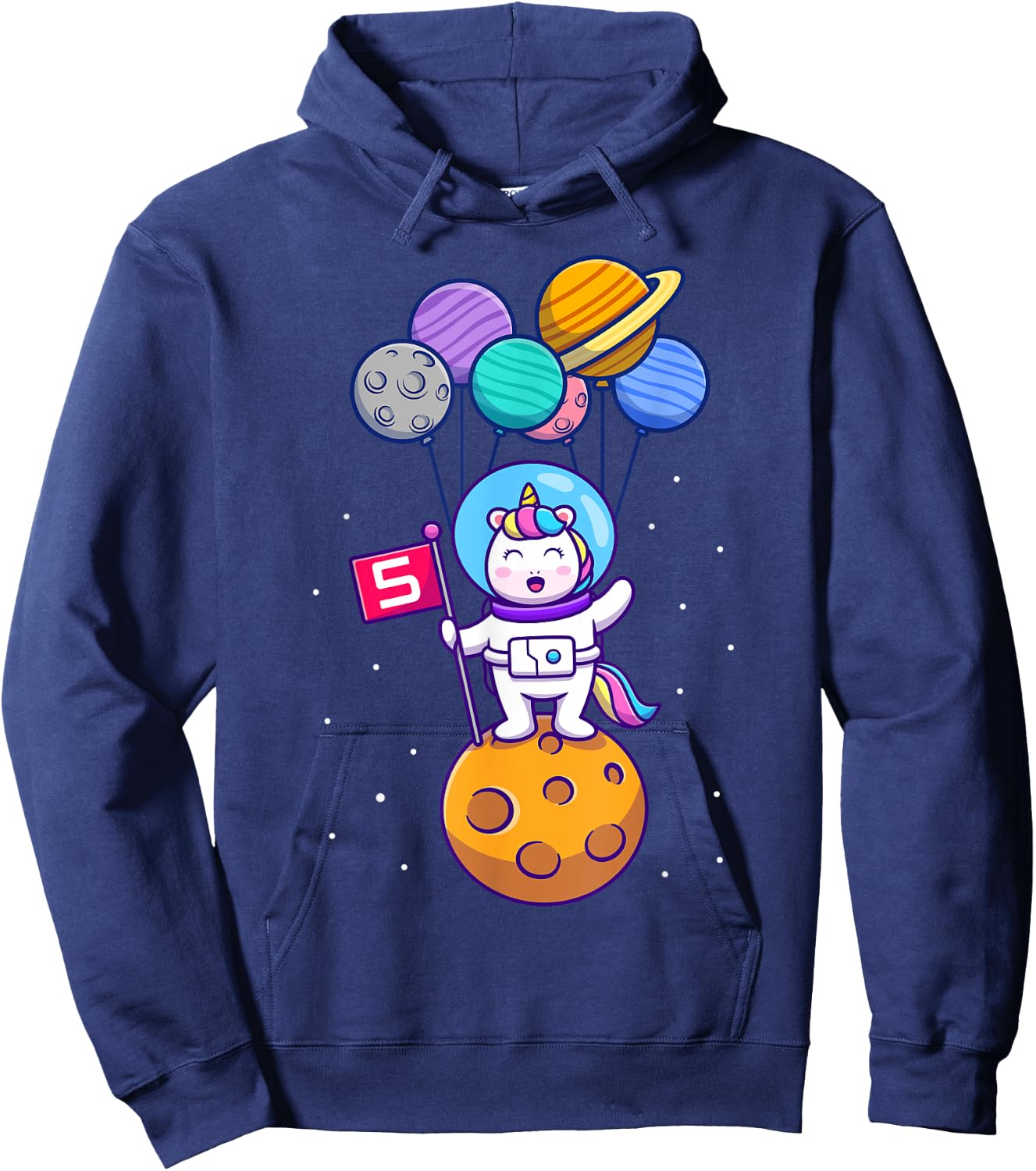 This Little Unicorn Astronaut is 5 for Birthday Girls Hoodie - Hoodie | Navy