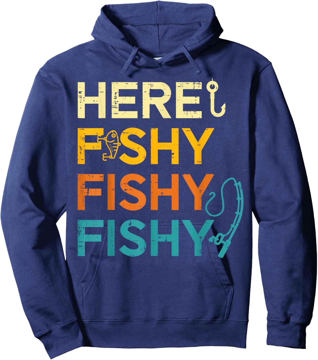 Fishing Here Fishy Retro Fish Lover Fisherman Men Women Kids Hoodie - Hoodie | Navy