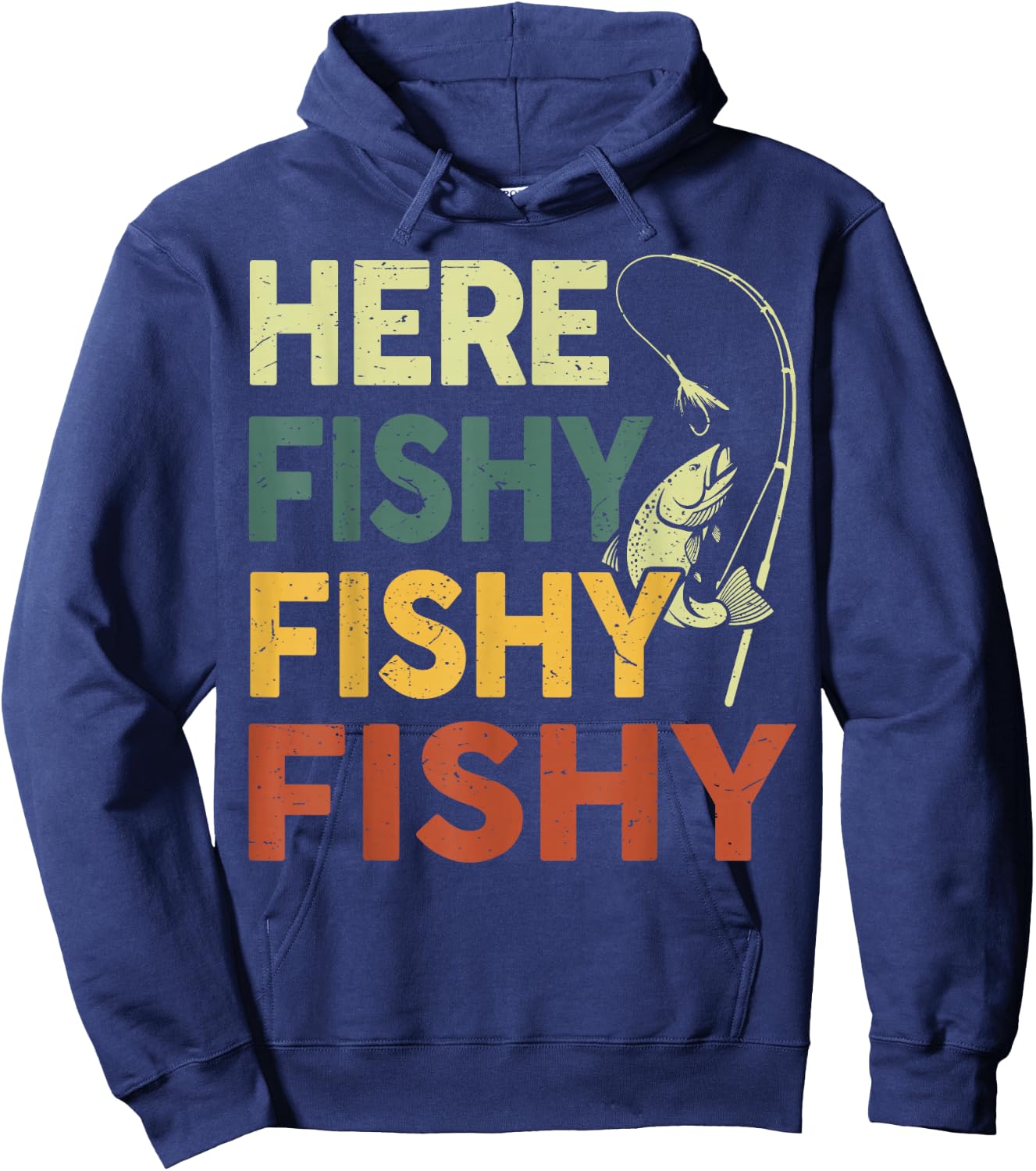 Here Fishy Fishing Shirt Bass Fish Dad Gift Funny Fisherman Hoodie - Hoodie | Navy