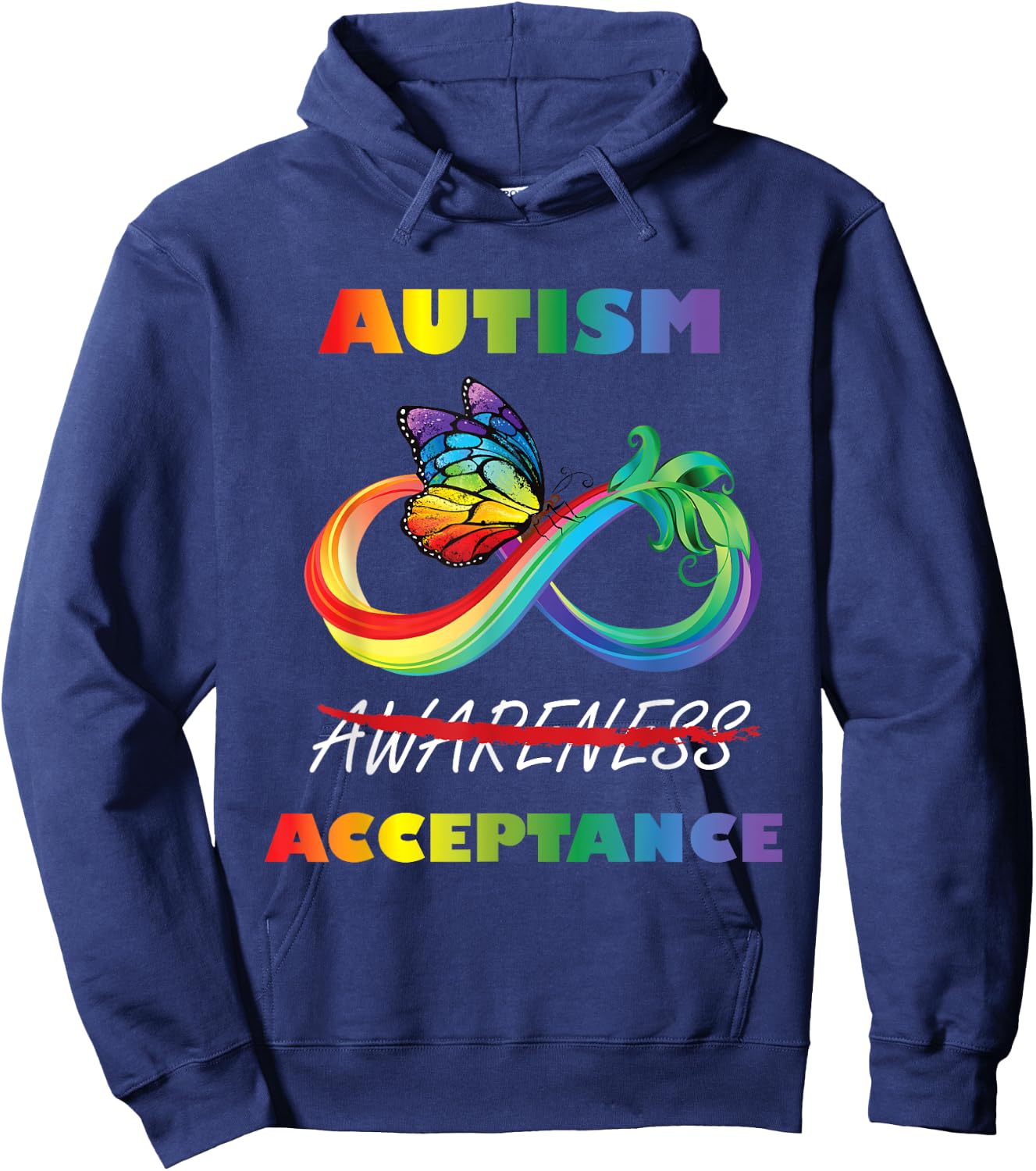Autism - Red Instead Infinity - Acceptance Butterfly Hoodie - Hoodie | Navy