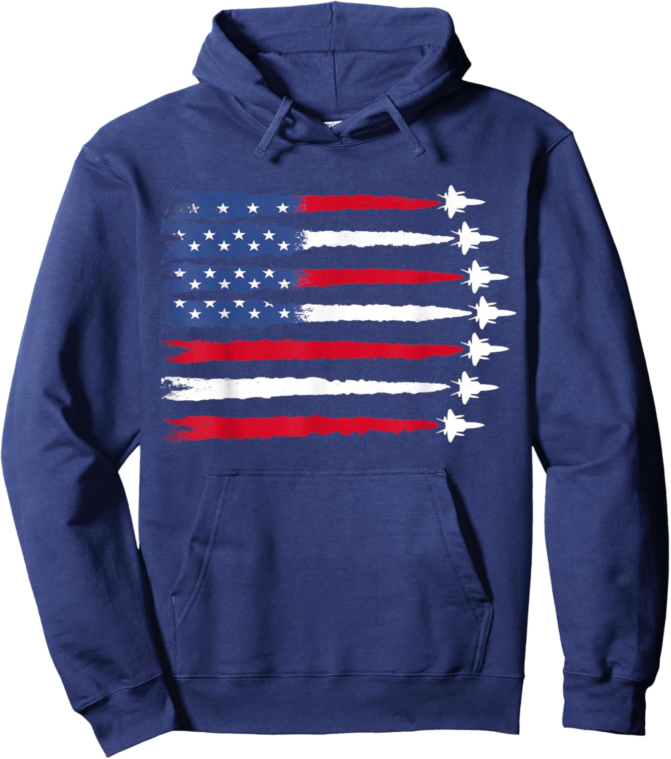 Patriotic Red White Blue USA Flag Fighter Jets 4th of July Hoodie - Hoodie | Navy