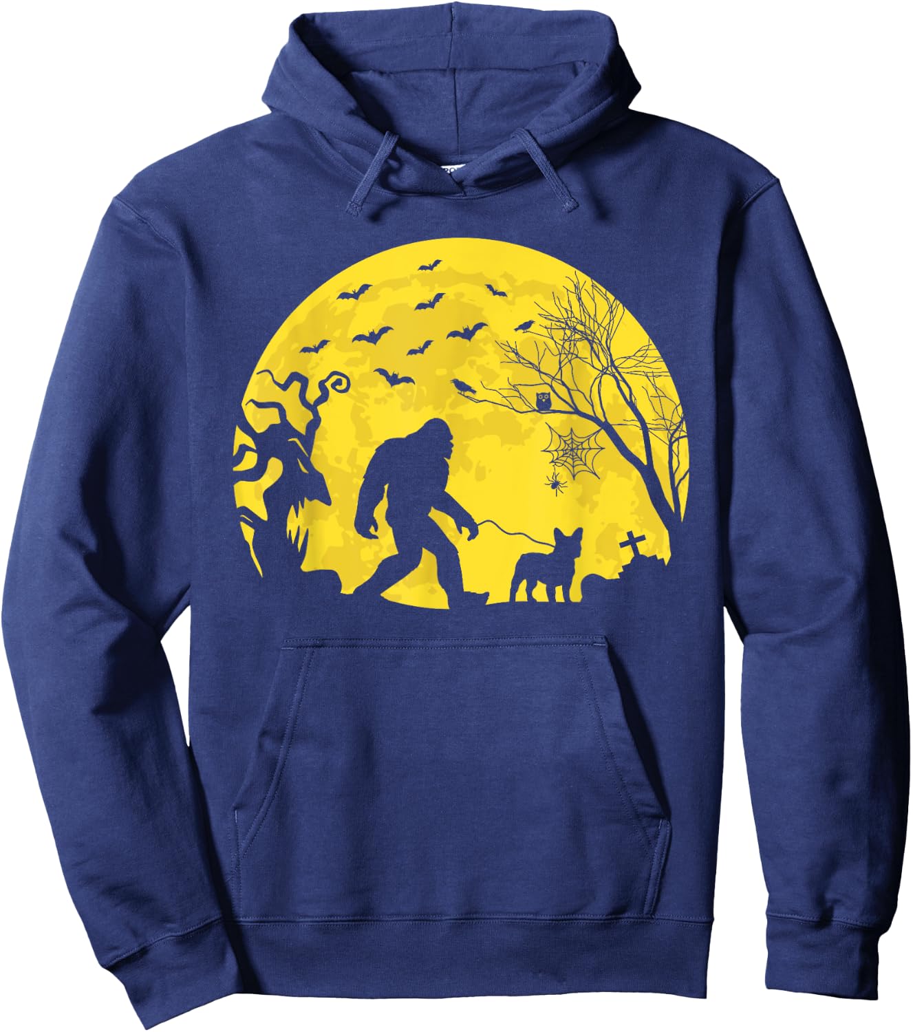 Halloween Bigfoot Walking French Bulldog Hoodie - Hoodie | Navy