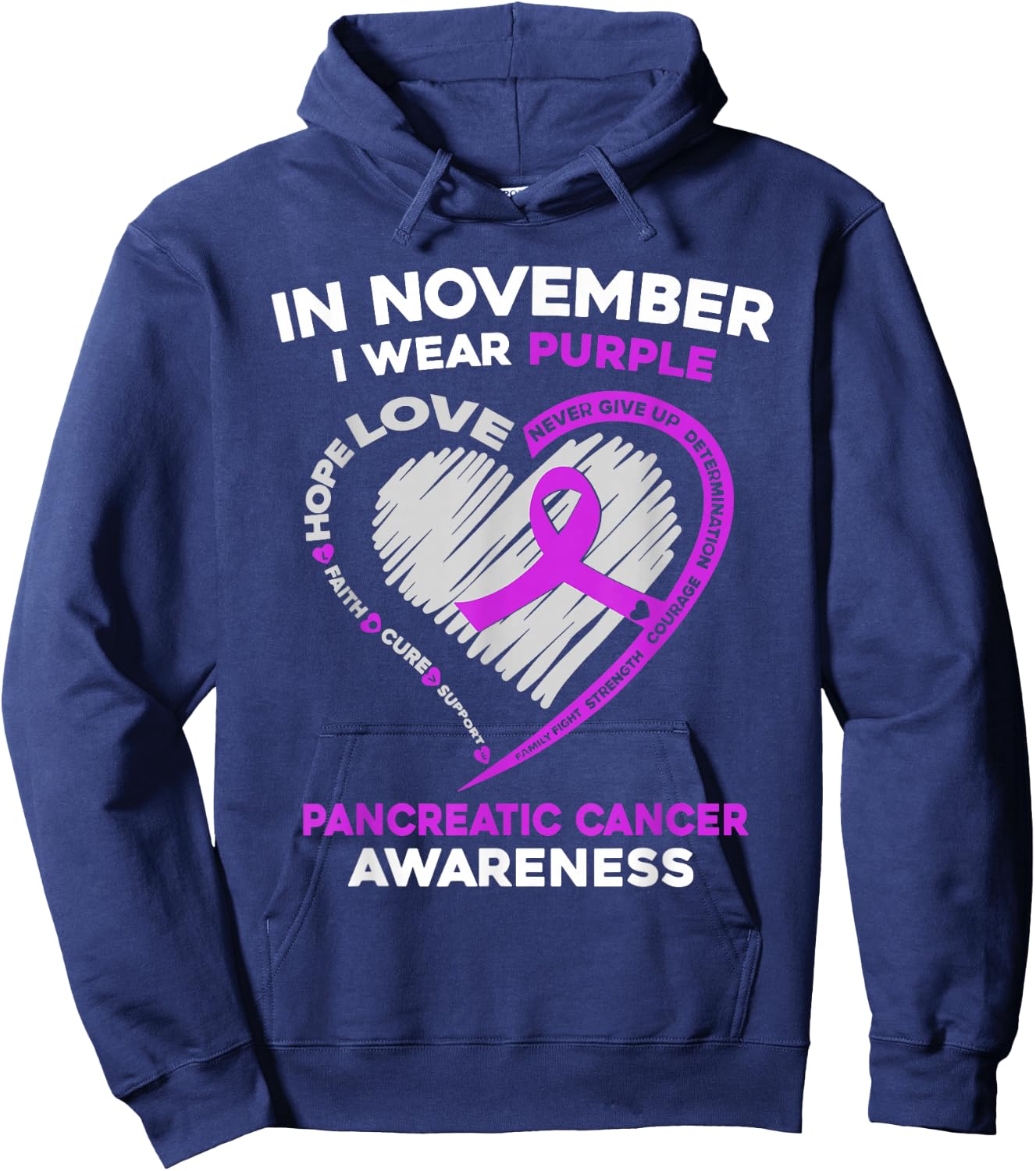 In November We Wear Purple Heart Pancreatic Cancer Awareness Hoodie - Hoodie | Navy