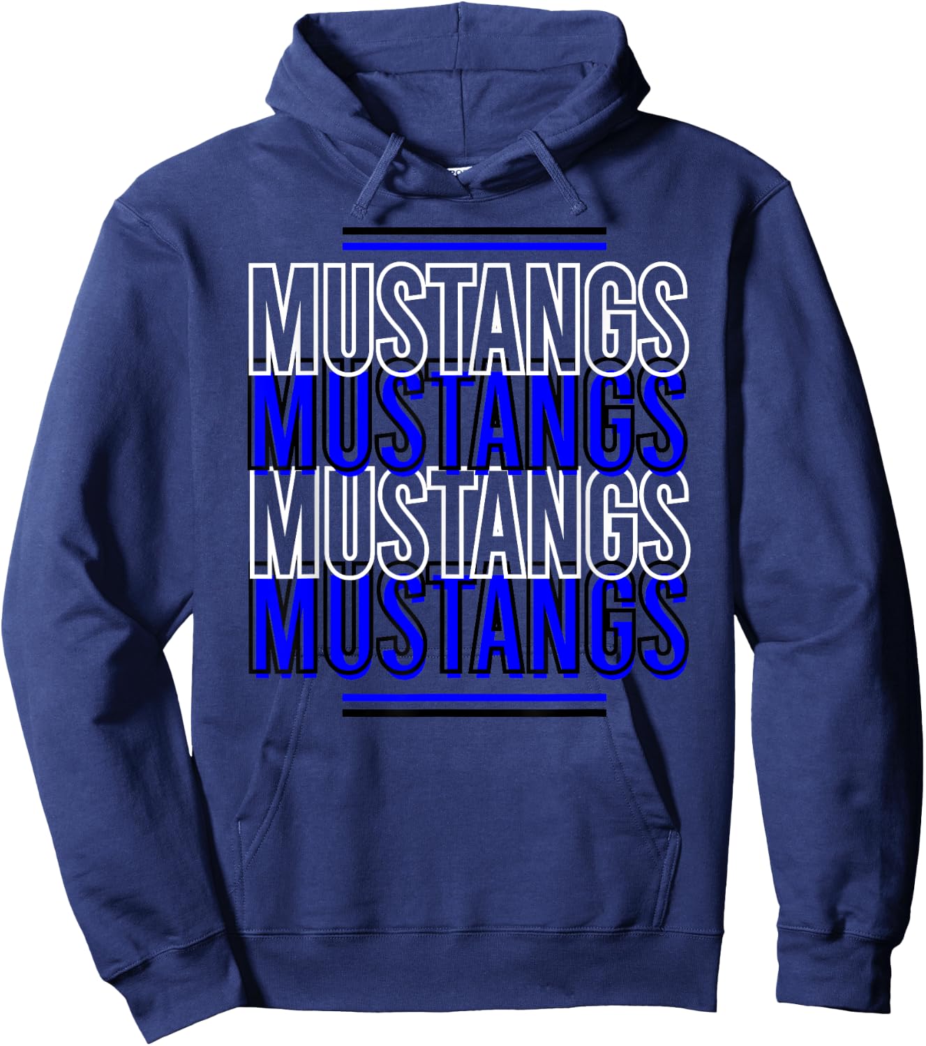 Mustangs School Spirit Blue White Black Mustangs Hoodie - Hoodie | Navy