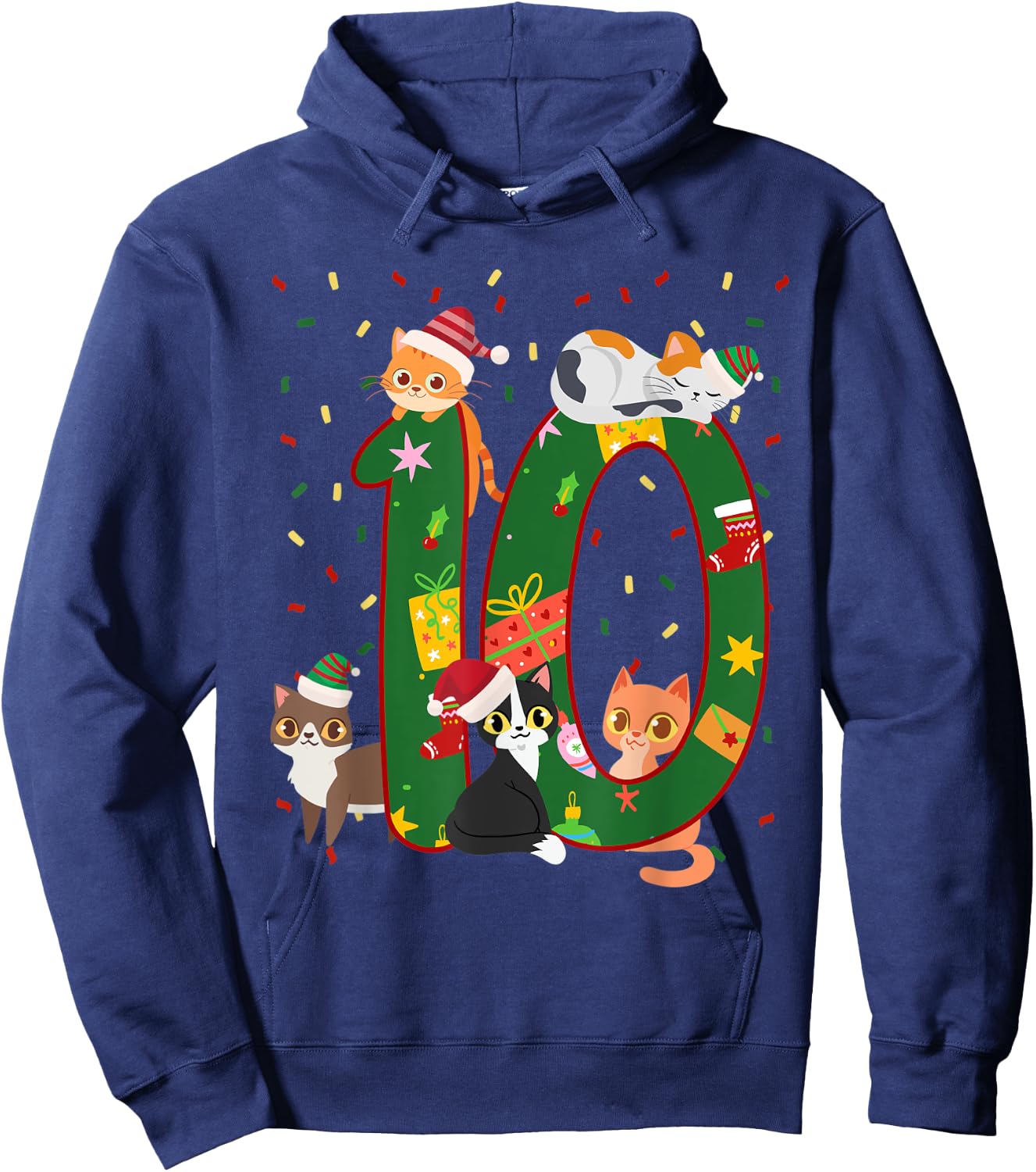 10 Years Old Kids Xmas Cute Cats 10th Birthday Christmas Hoodie - Hoodie | Navy