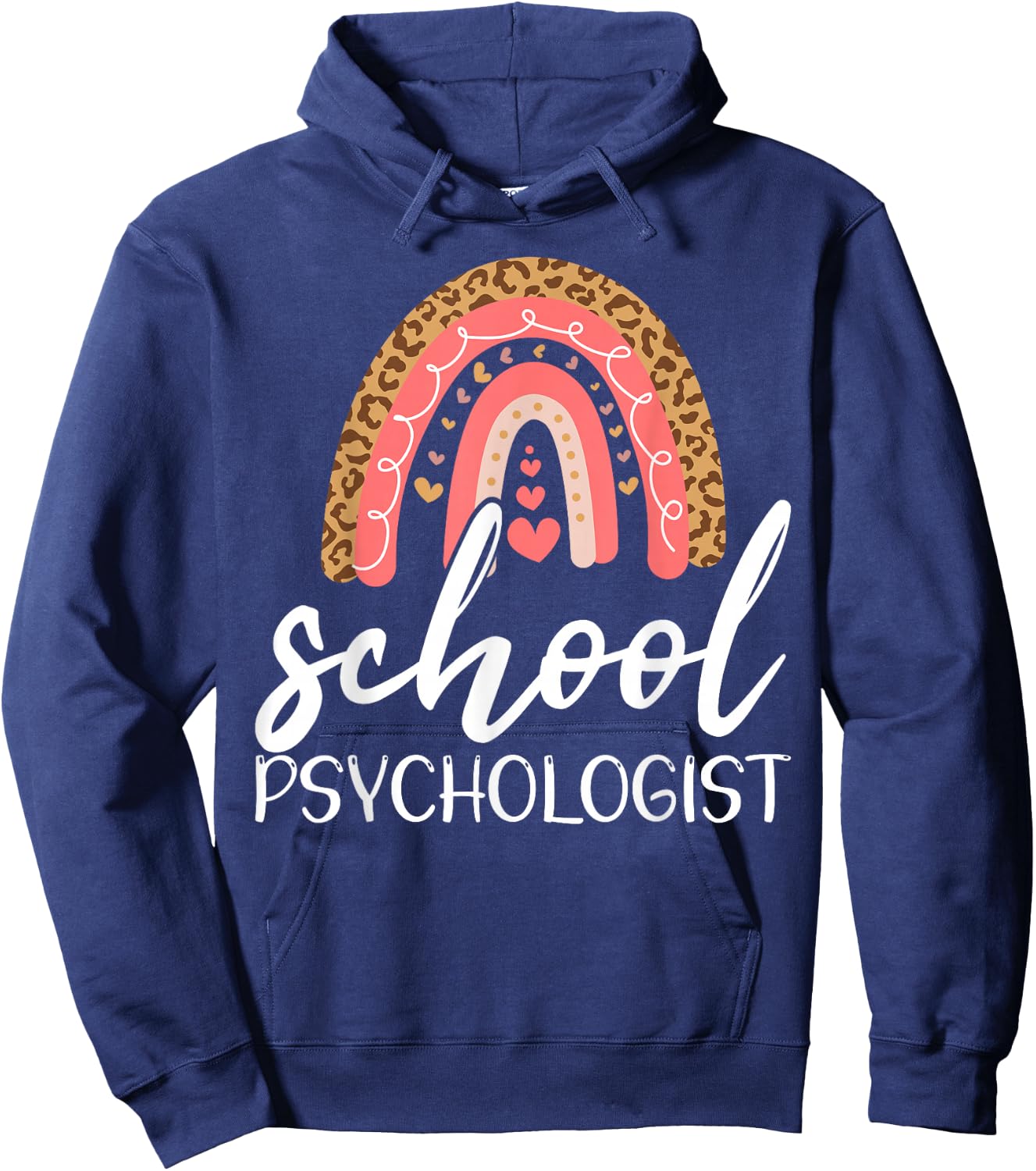 Leopard Boho Rainbow Back To School Psychologist Apparel Hoodie - Hoodie | Navy