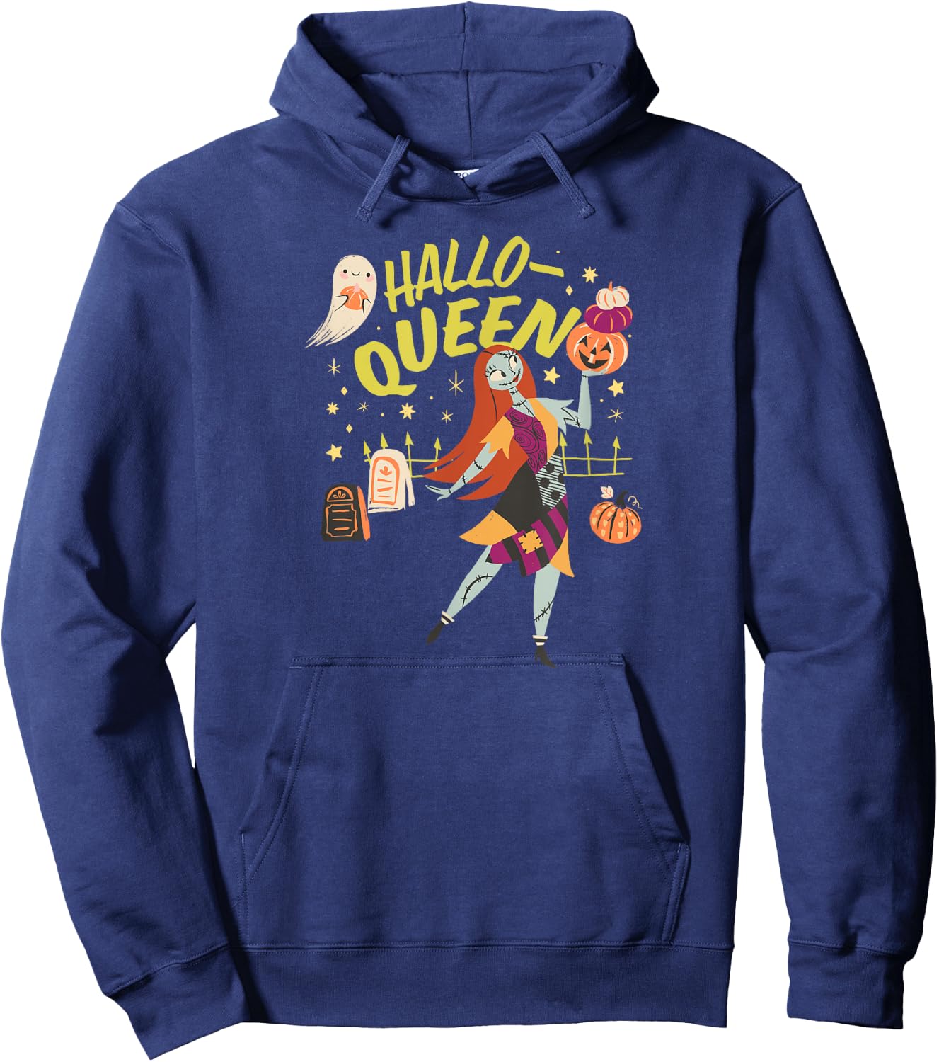 Amazon Essentials Men's Nightmare Before Christmas Halloween Sally Hallo-Queen , Black Graphic Print, Small Hoodie - Hoodie | Navy