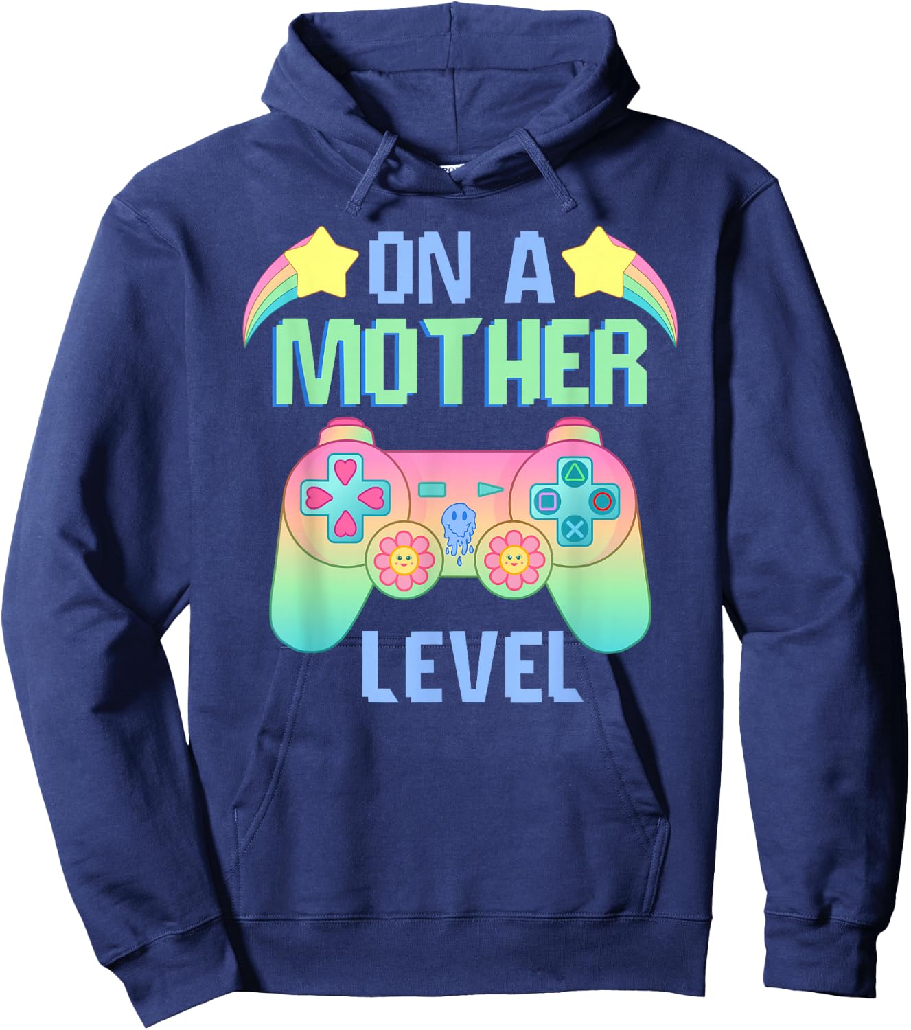 Funny Mothers Day On A Mother Level Gamer Mom Retro Gaming Hoodie - Hoodie | Navy