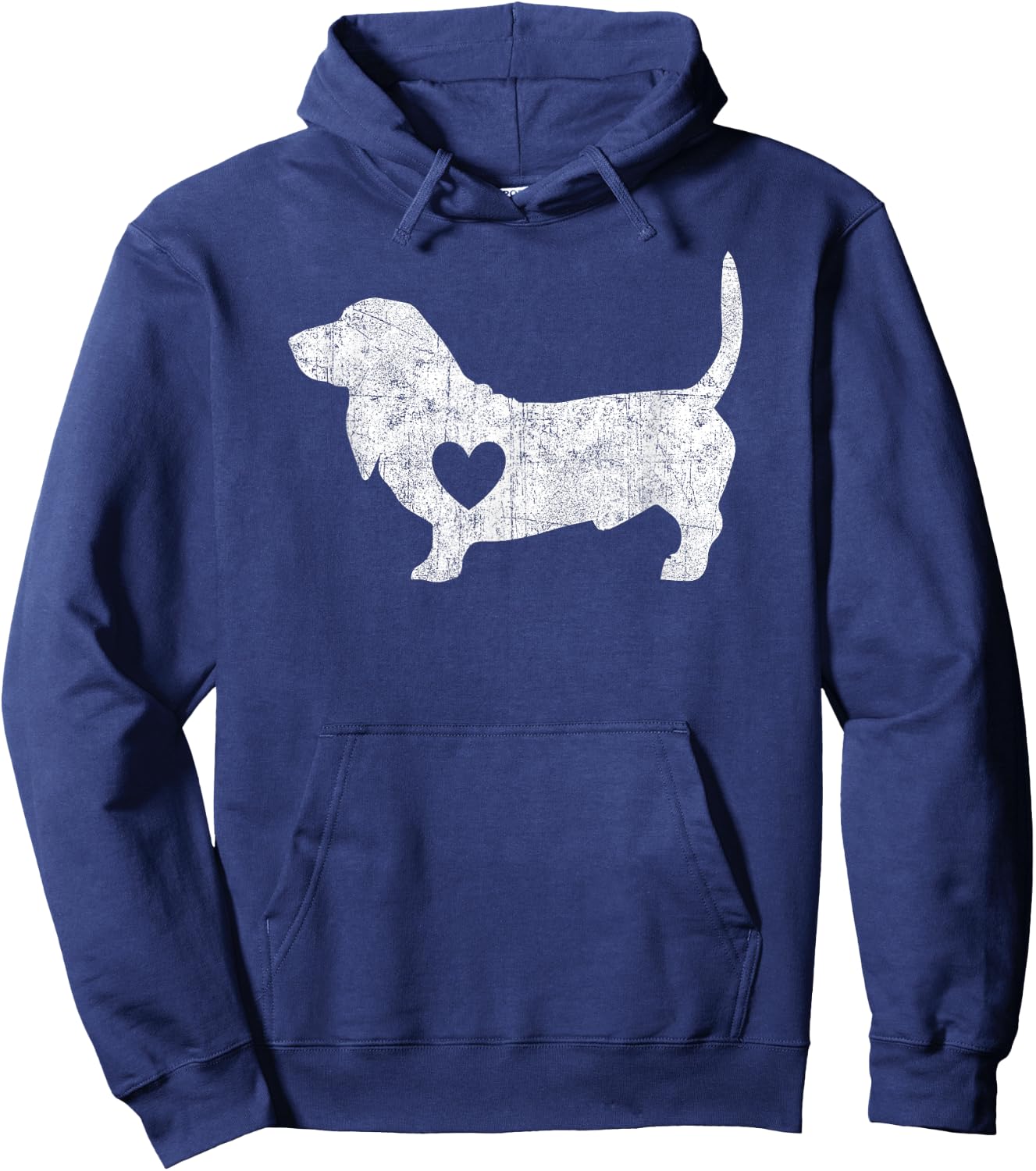 Vintage Basset Hound Heart Silhouette Dog Puppy Hoodie - Hoodie | Navy