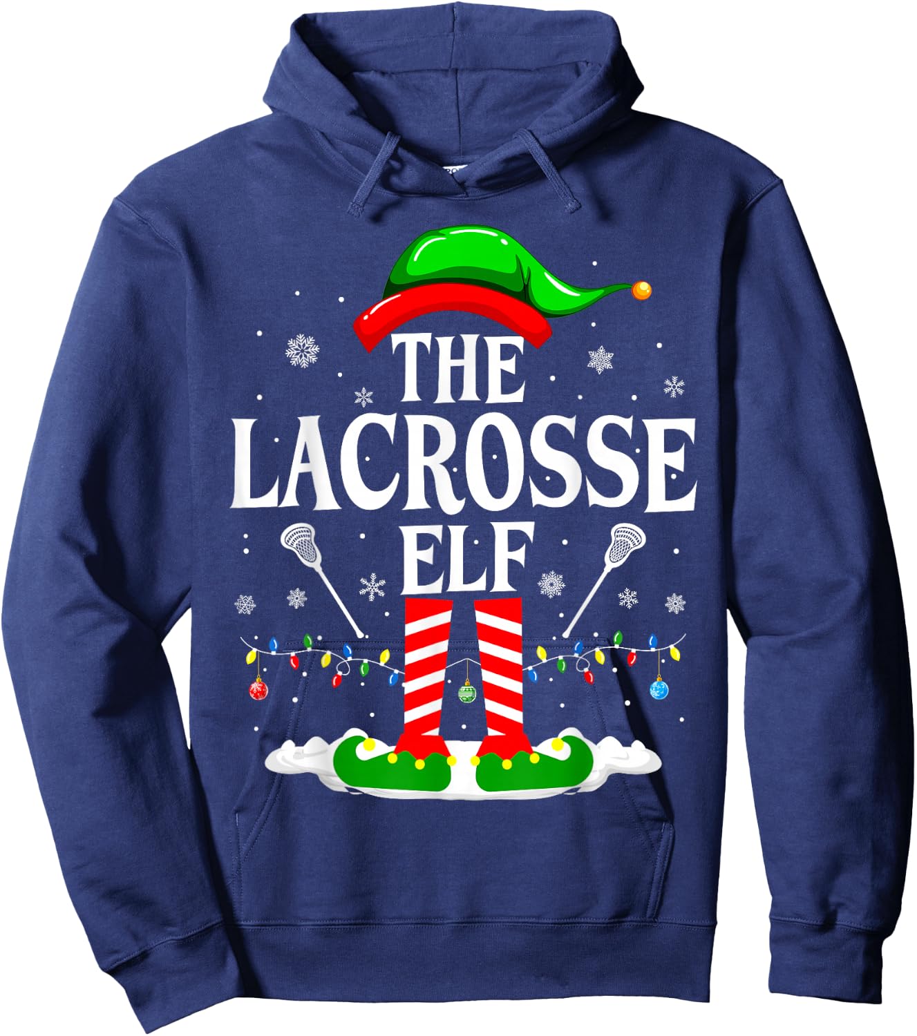 The Lacrosse Elf Funny Matching Xmas Lacrosse Christmas Lax Hoodie - Hoodie | Navy