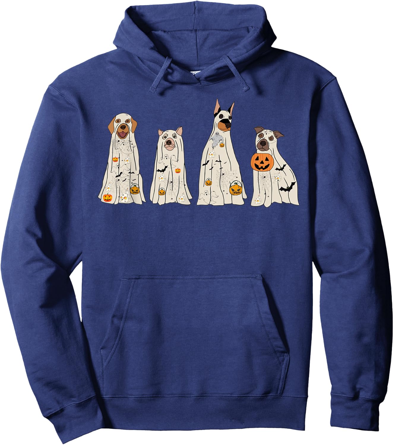 Halloween Ghost Dogs, Dog Treat Or Treating Pumpkin Funny Hoodie - Hoodie | Navy