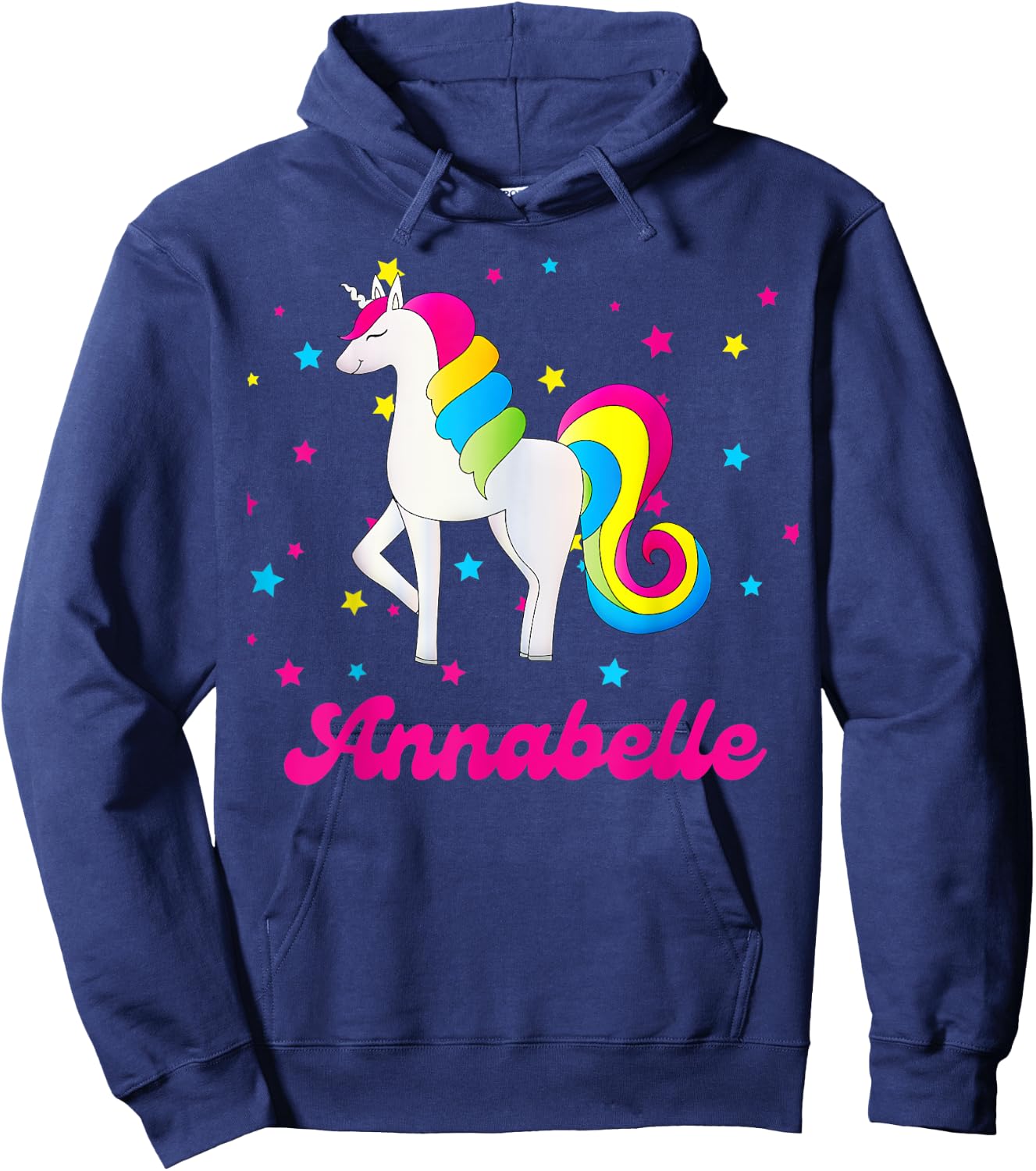 Cute Rainbow Unicorn Pink and Blue Personalized Annabelle Hoodie - Hoodie | Navy