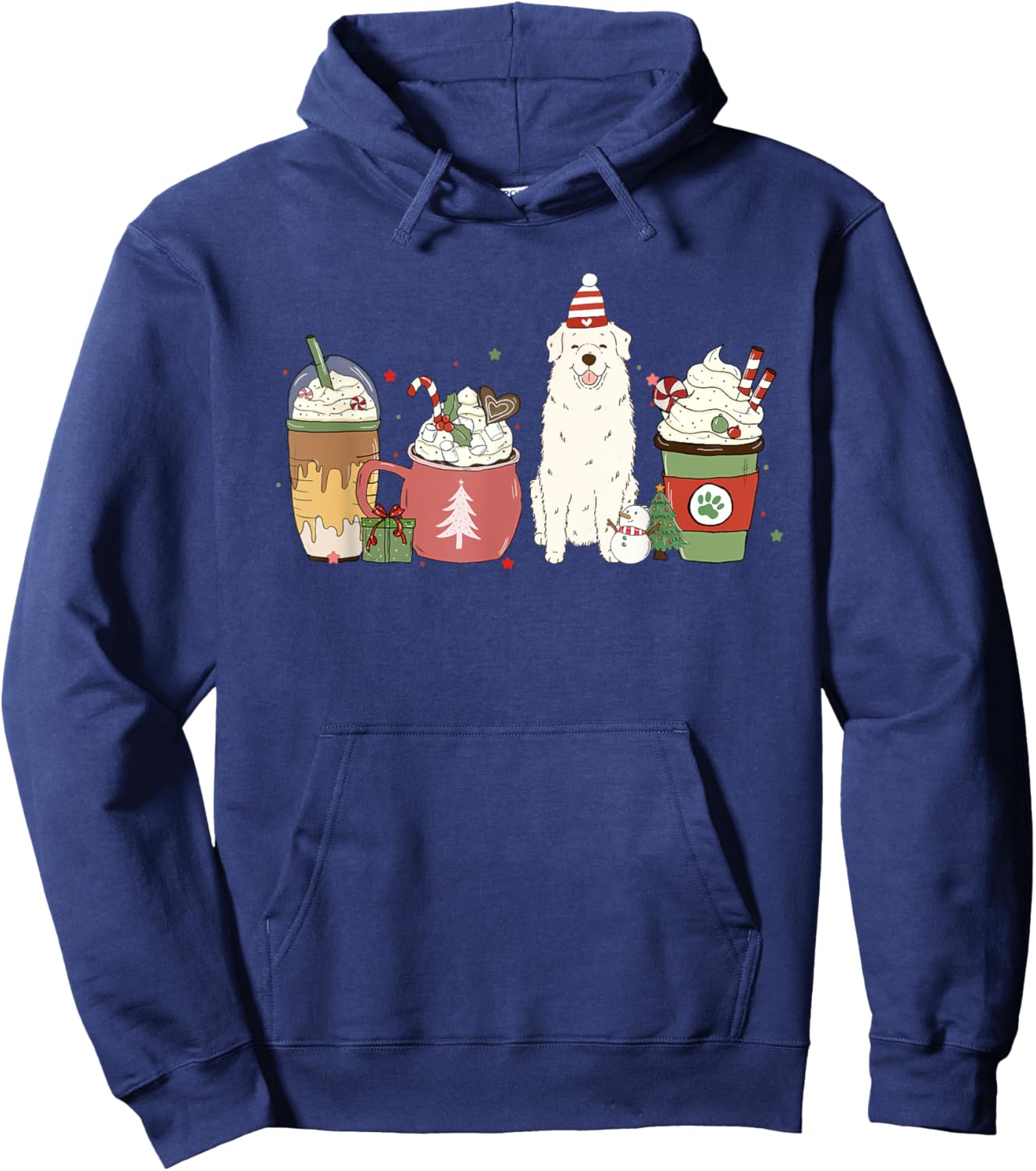Great Pyrenees Coffee Latte Winter Christmas Dog Mom Holiday Hoodie - Hoodie | Navy