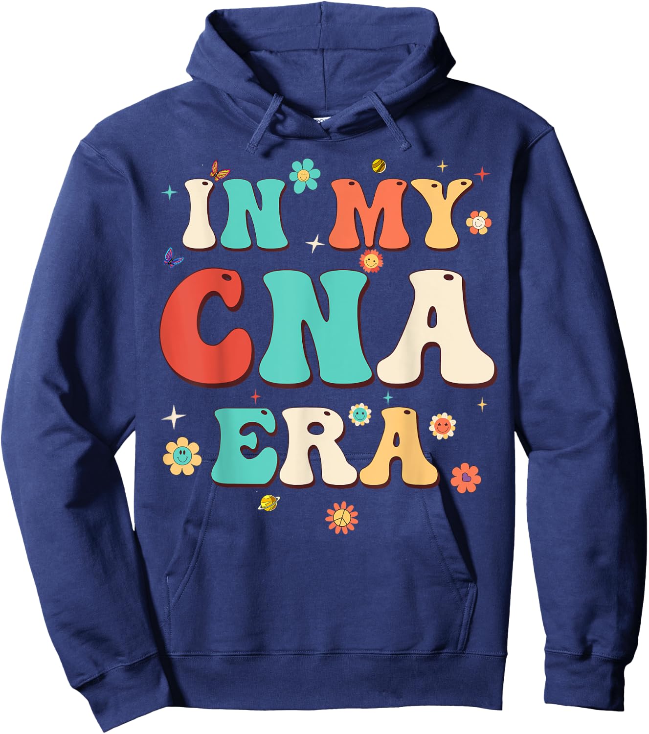 In My CNA Era Nursing AssistantFlowers Retro Groovy Hoodie - Hoodie | Navy