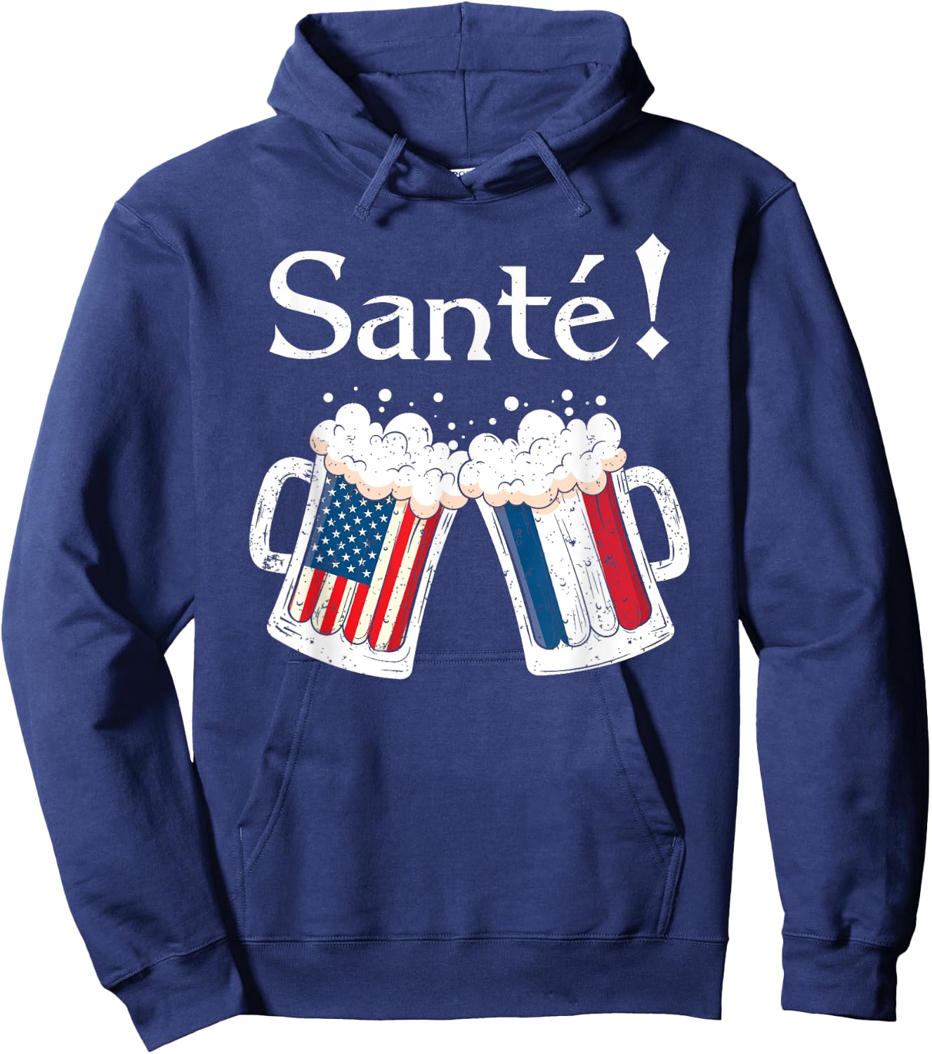 Santé Shirt Men Women French American Flag Beer Mug Cheers Hoodie - Hoodie | Navy