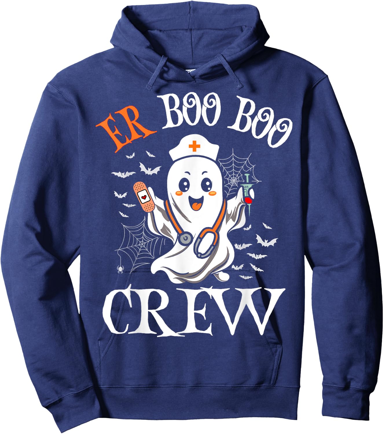 ER Nurse Boo Crew Vintage Halloween Emergency Room Nurse Hoodie - Hoodie | Navy