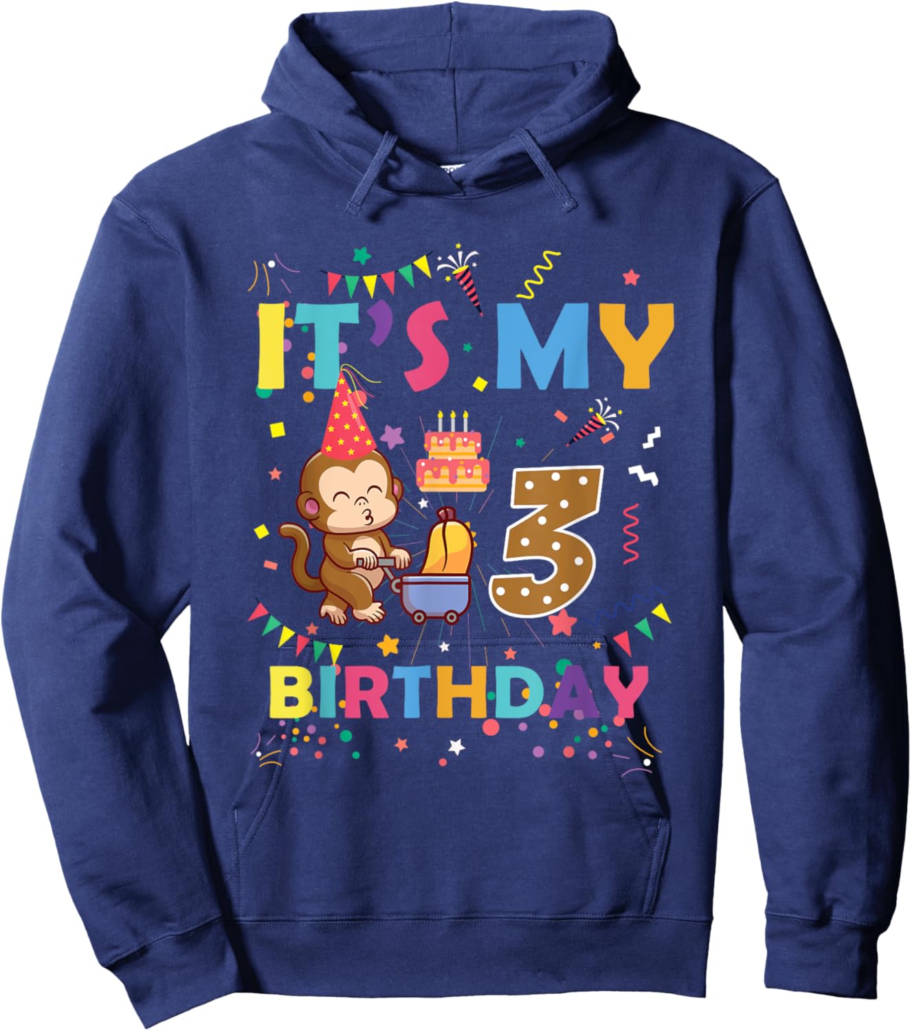 It's My 3rd Birthday Monkey 3 Year Old Boys Girls Kids Hoodie - Hoodie | Navy