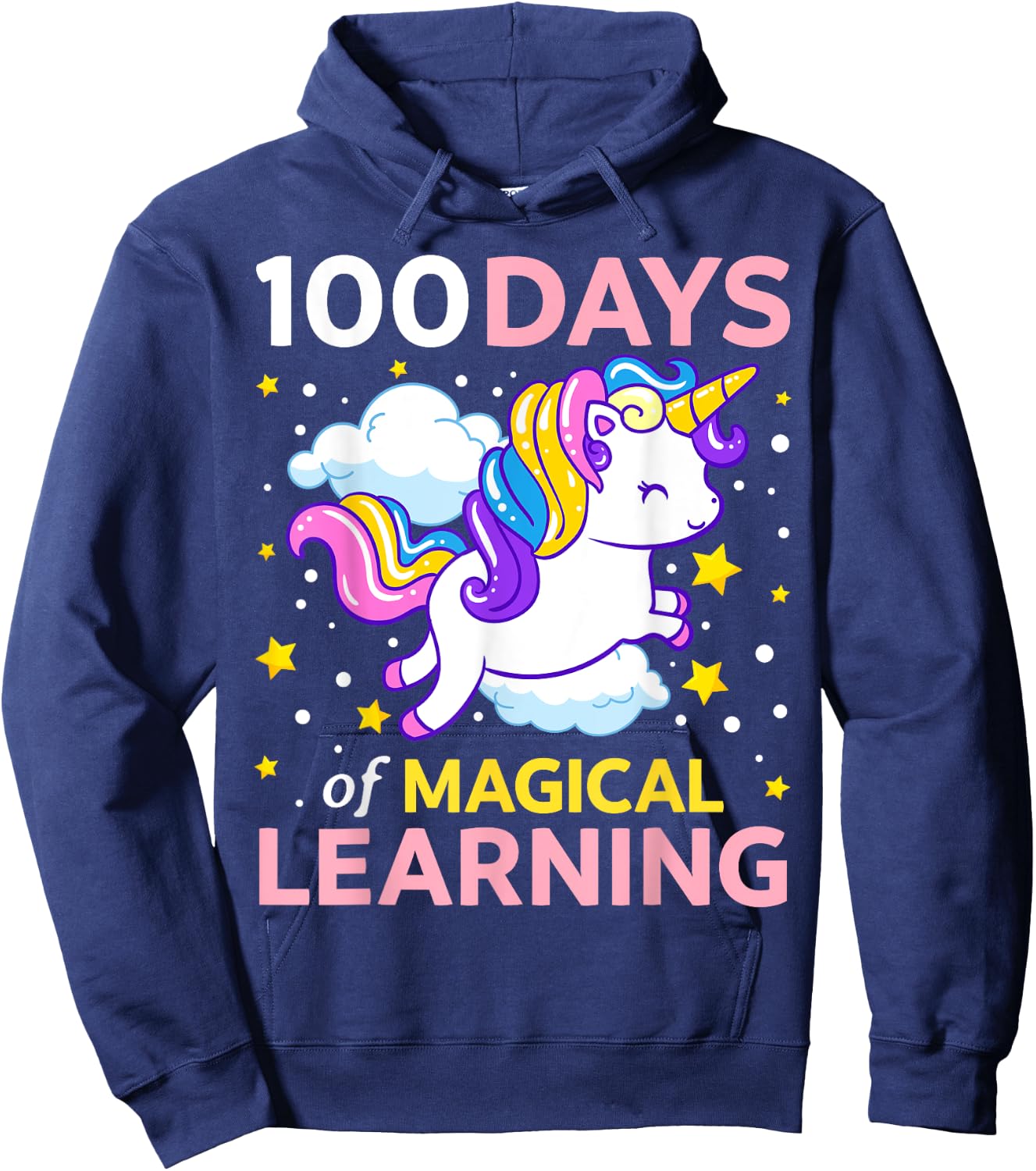 100th Day of School Unicorn Girls 100 Days of Kindergarten Hoodie - Hoodie | Navy