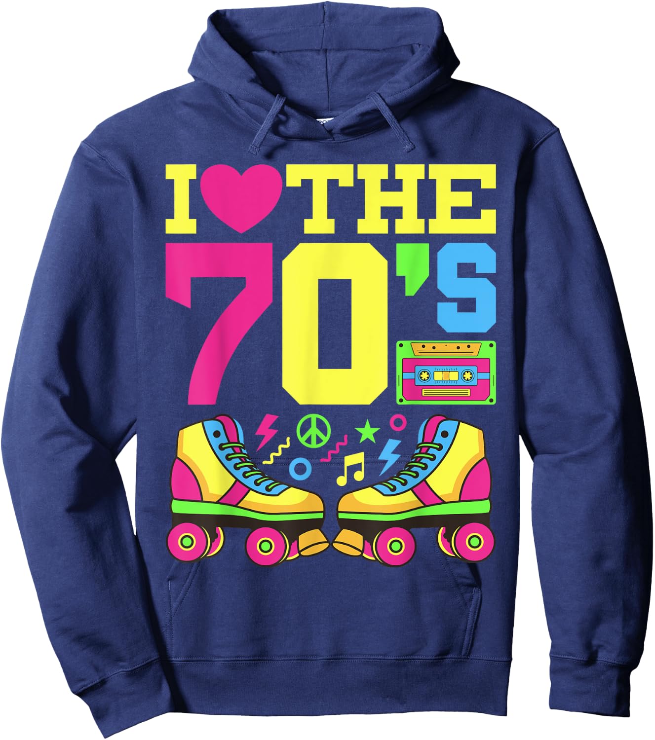 Heart 70s 1970s Fashion Theme Party Outfit Seventies Costume Hoodie - Hoodie | Navy