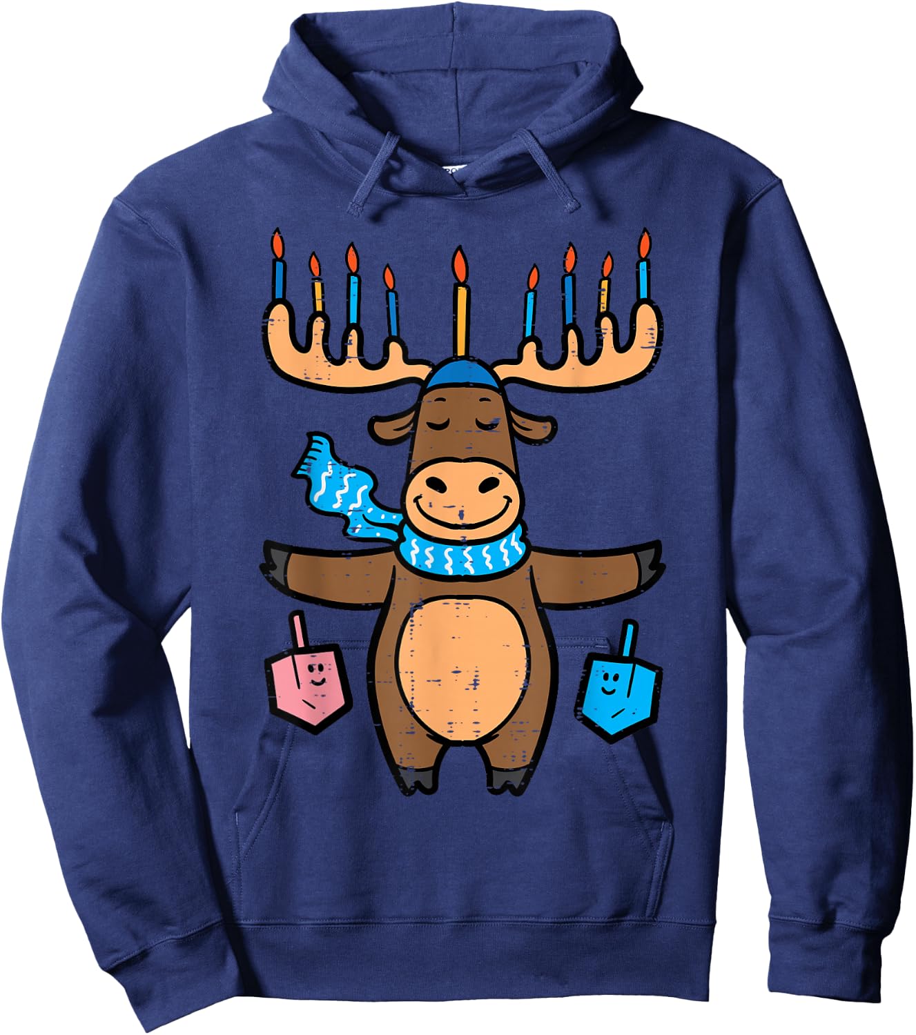 Hanukkah Moose Menorah Antler Chanukah Boys Kids Women Men Hoodie - Hoodie | Navy