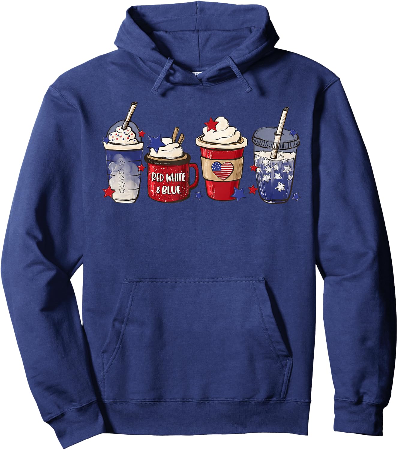 Red White Blue Latte Ice Coffee USA 4th Of July Patriotic Women Kids Men Hoodie - Hoodie | Navy