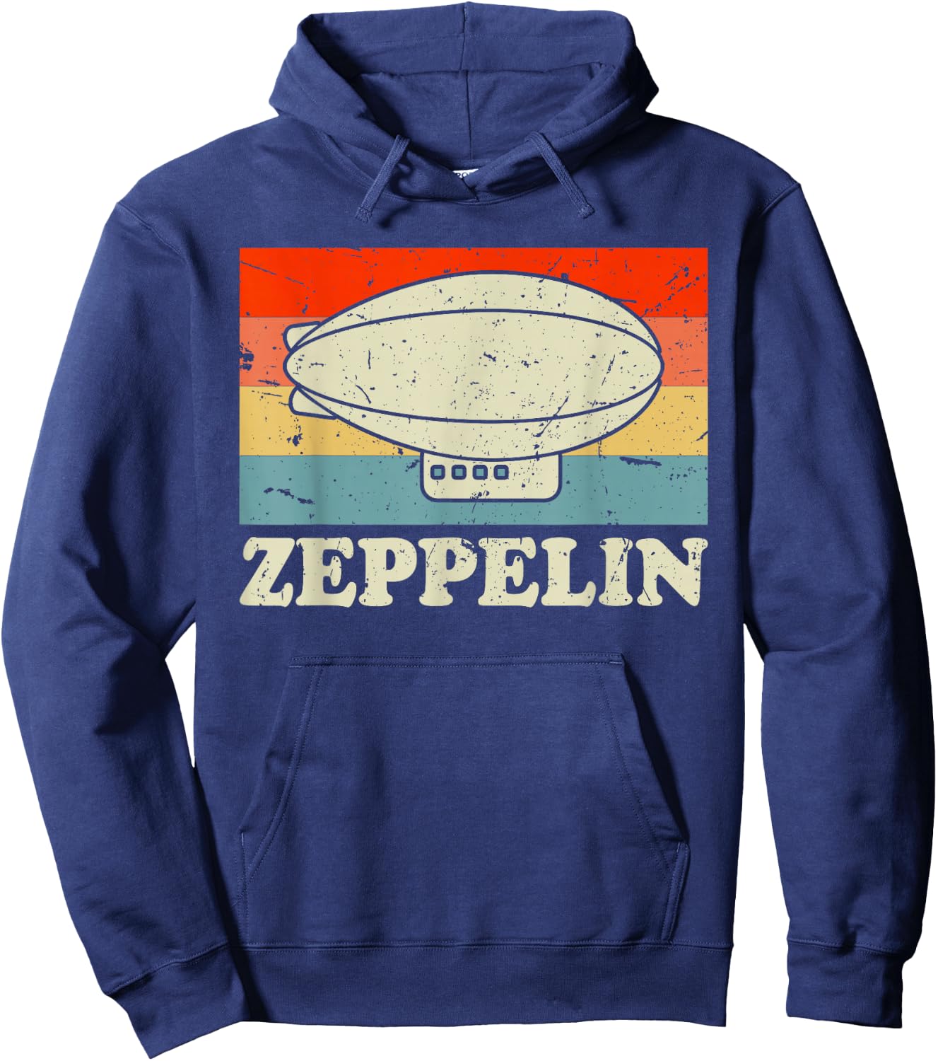 Zeppelin Retro Vintage Sunset 70s 80s Distressed Dirigible Hoodie - Hoodie | Navy