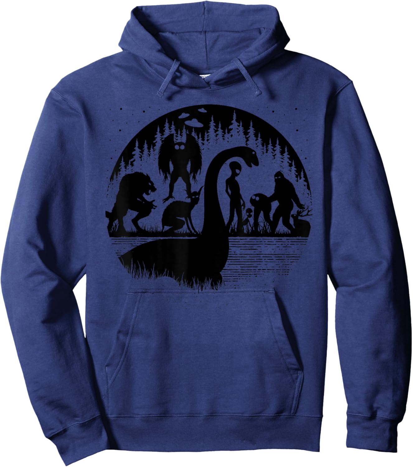 Bigfoot Loch Ness Monster Mothman And Aliens! Funny Cryptid Hoodie - Hoodie | Navy