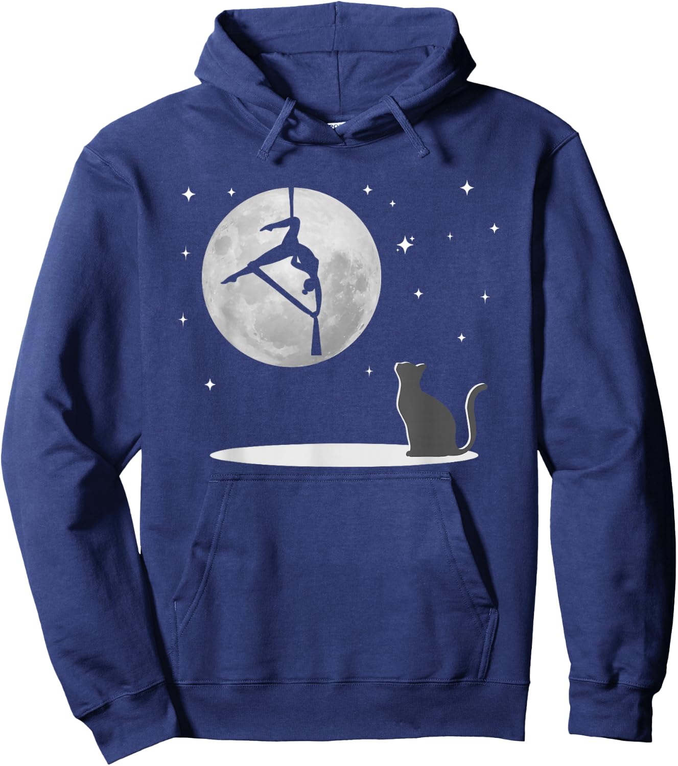 Fly Aerial Yoga Hammock Silks, Stars and Moon Cat, Cat Lover Hoodie - Hoodie | Navy